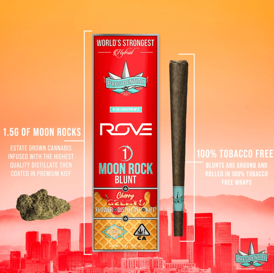 Cherry Gelato | Rove x Presidential Moon Rock Blunt - 1.5g - Presidential -  - $25 - Infused Pre-Rolls