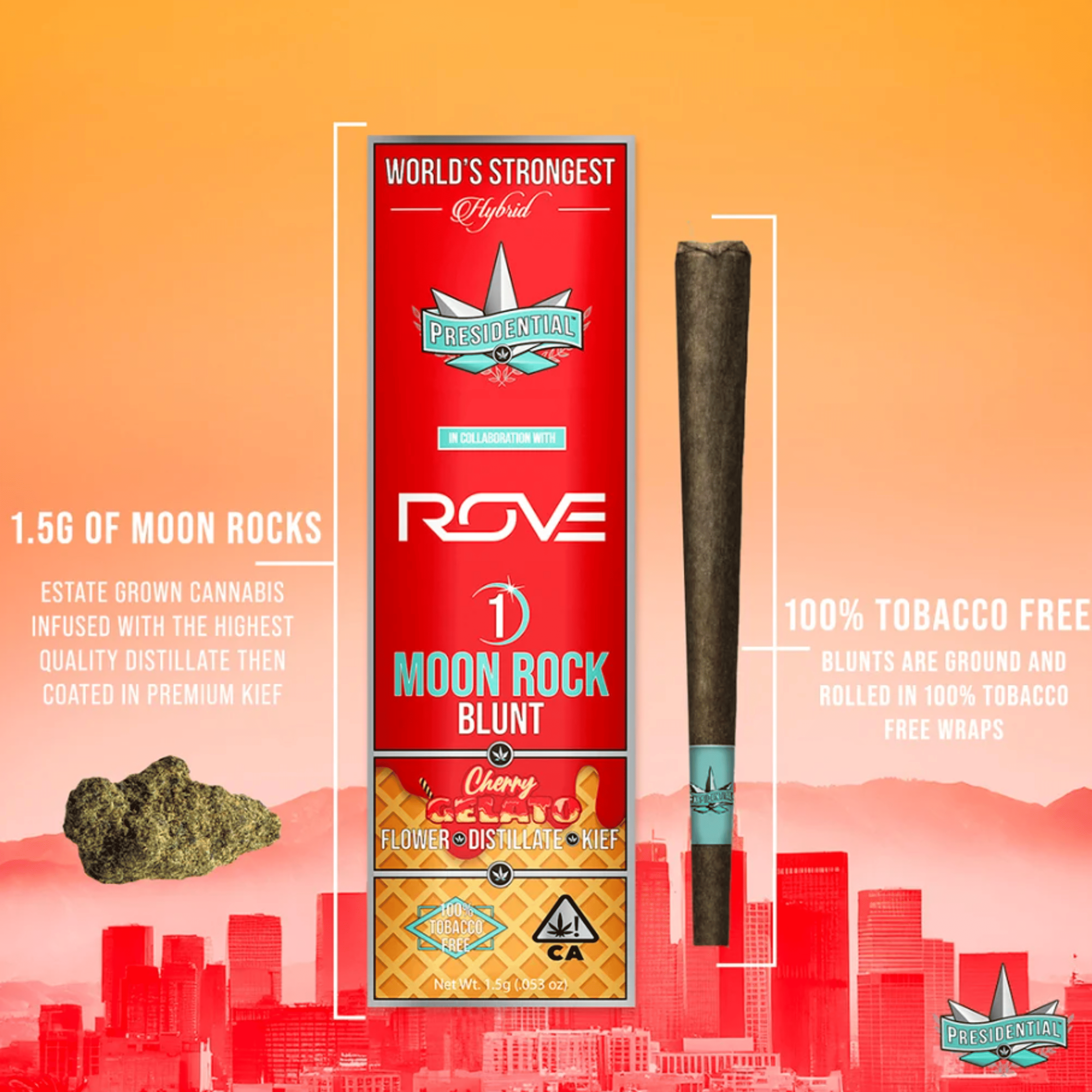 Cherry Gelato | Rove x Presidential Moon Rock Blunt - 1.5g - Presidential - - $25 - Infused Pre-Rolls