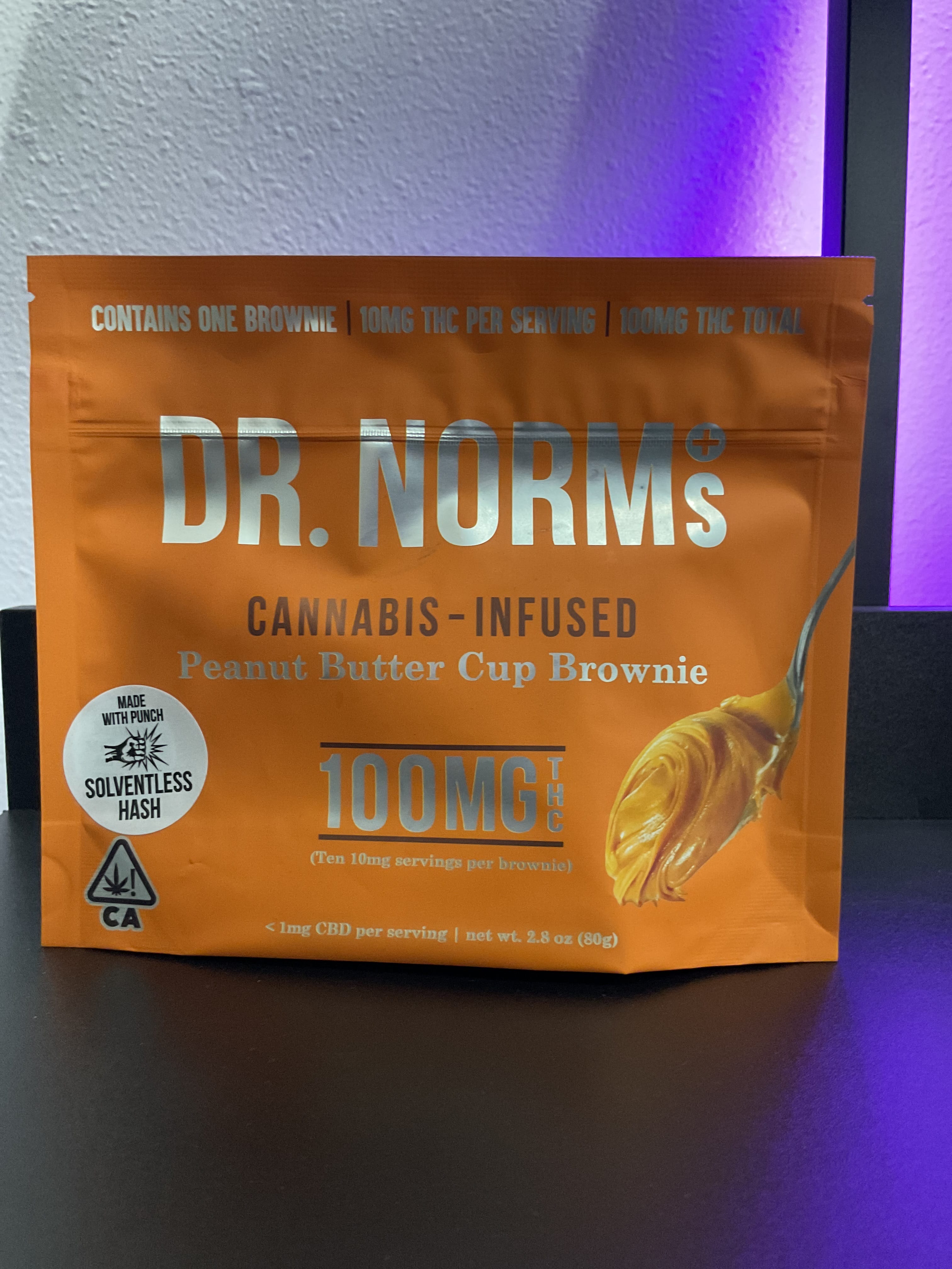 Dr. Norm's- 100mg Solventless Peanut Butter Cup Brownie - Punch Edibles & Extracts - Dr Norms Solv Peanut Butter Cup - $20 - Edibles