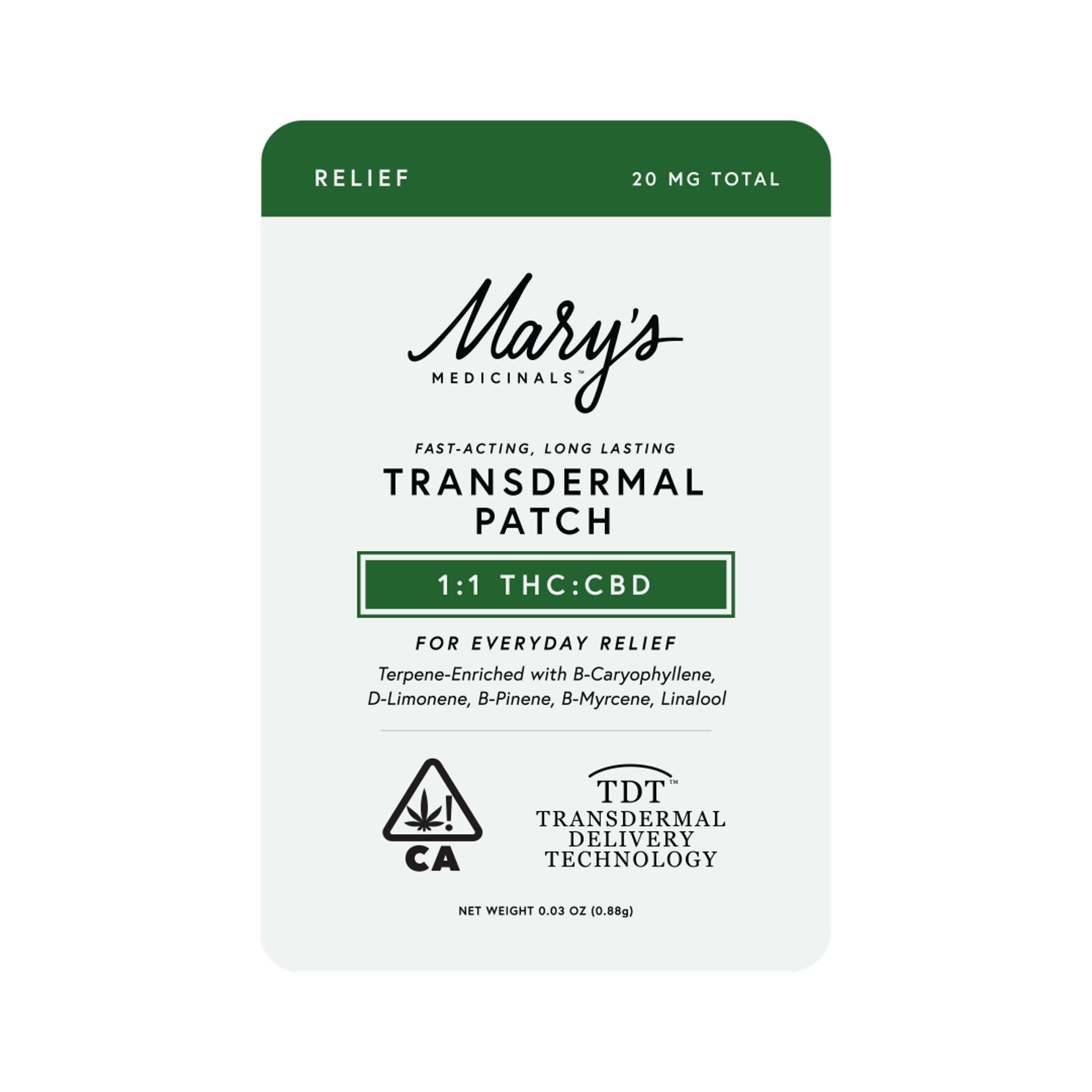 Relief 1:1 Transdermal Patch - Mary's Medicinals - Relief - $12 - Topicals