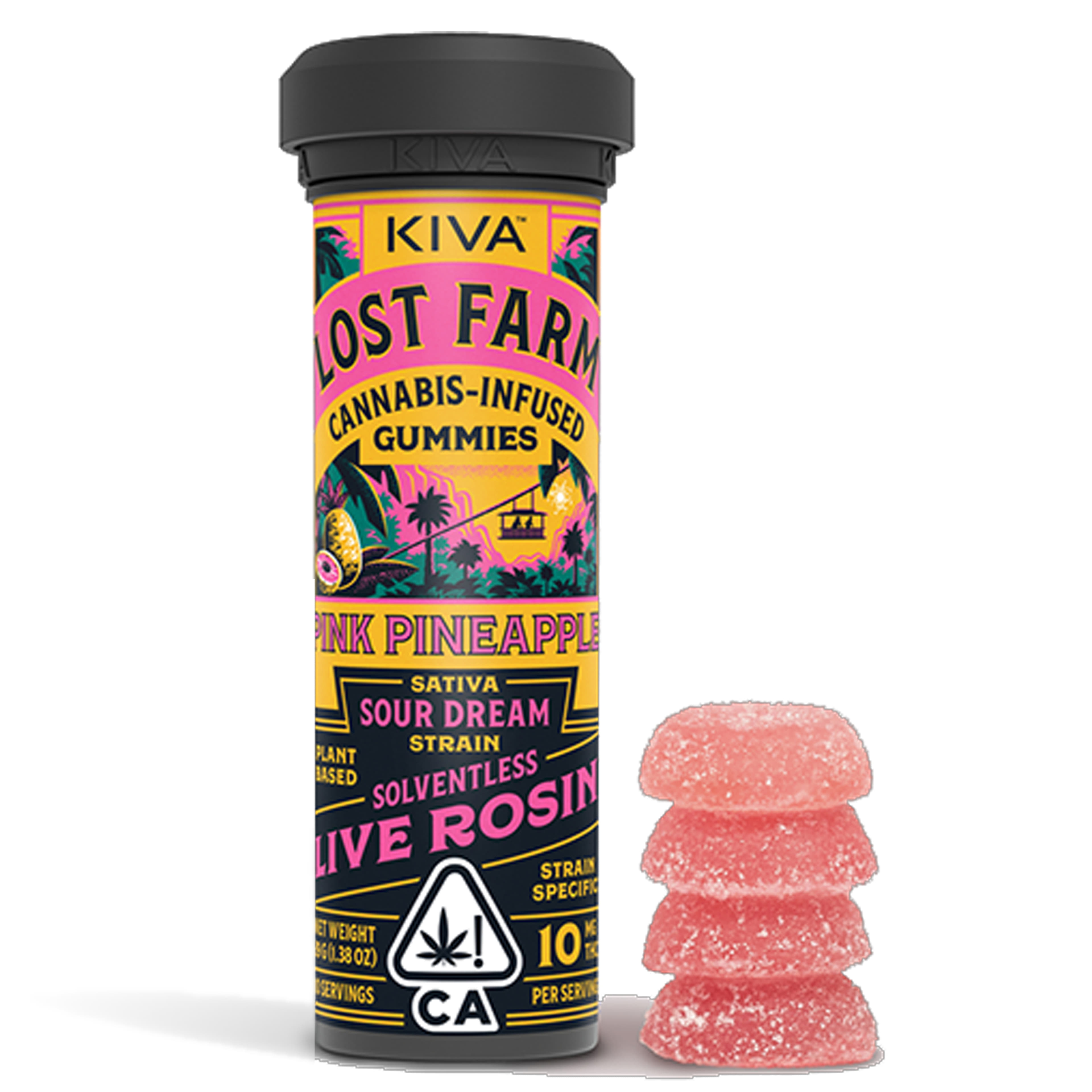 Pink Pineapple Sour Dream Lost Farm Gummies - Kiva Confections - Pink Pineapple - $19 - Edibles