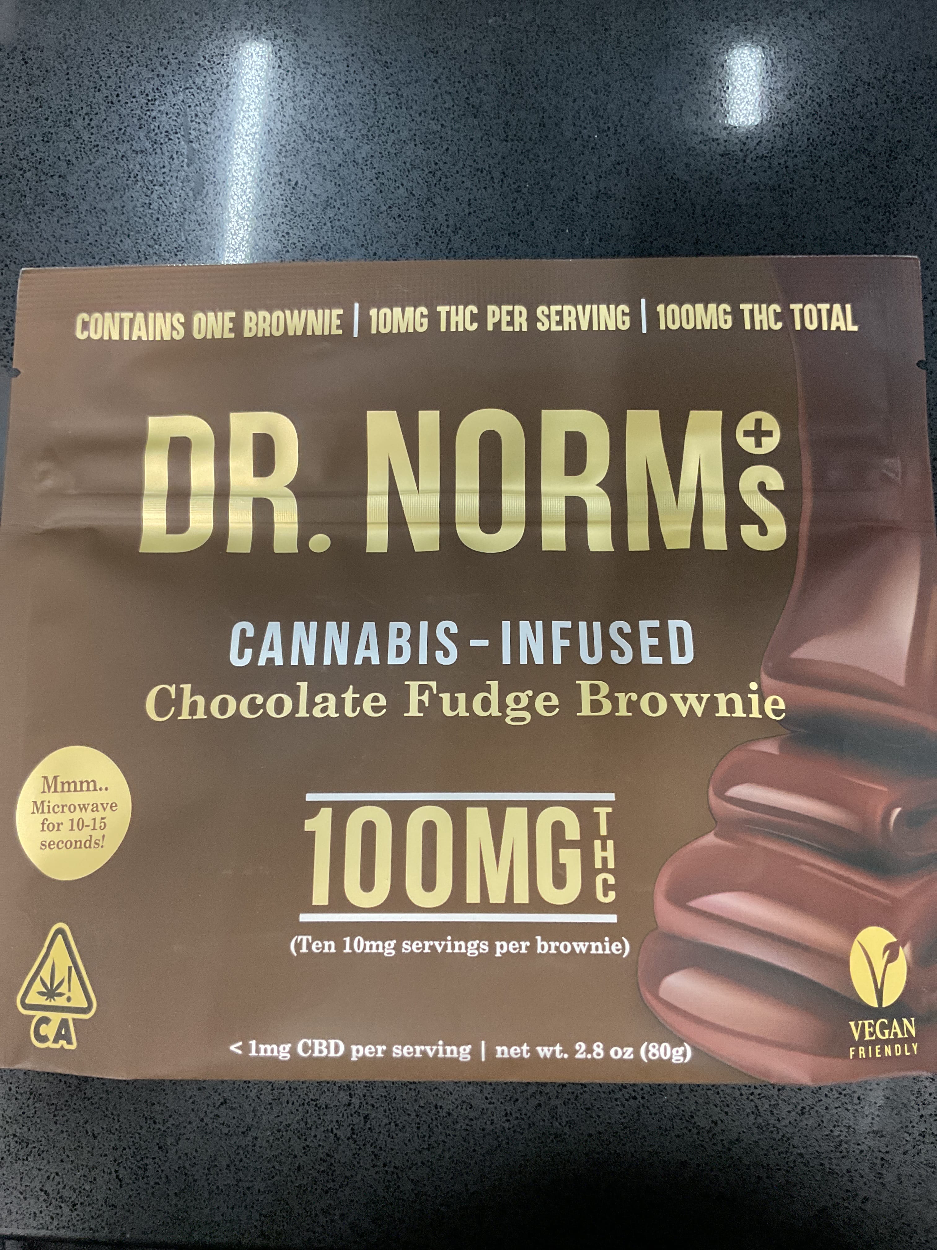 Dr. Norm's- 100mg Chocolate Fudge Brownie - Dr. Norm's - Dr Norms Chocolate Fudge Brownie - $17 - Edibles