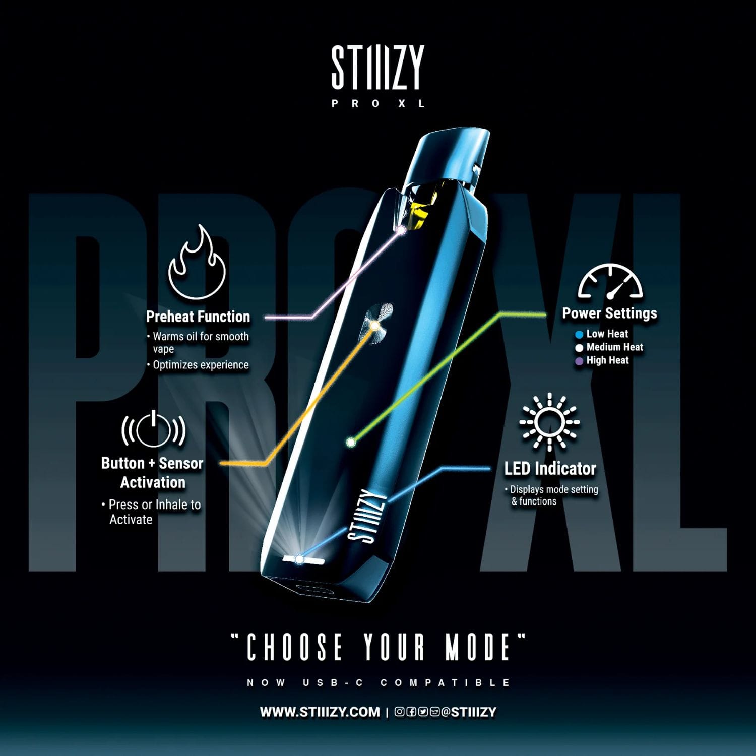 Pro XL Black Stiiizy Battery - Stiiizy -  - $25 - Non-Cannabis