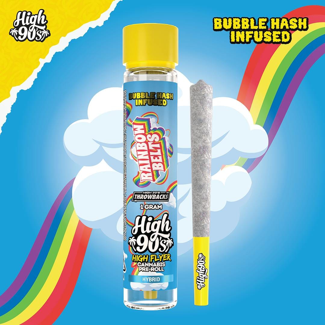 High 90s : Rainbow Belts 1g High Flyer Bubble Hash Infused Pre-Roll - HIGH 90s -  - $13 - Flowers