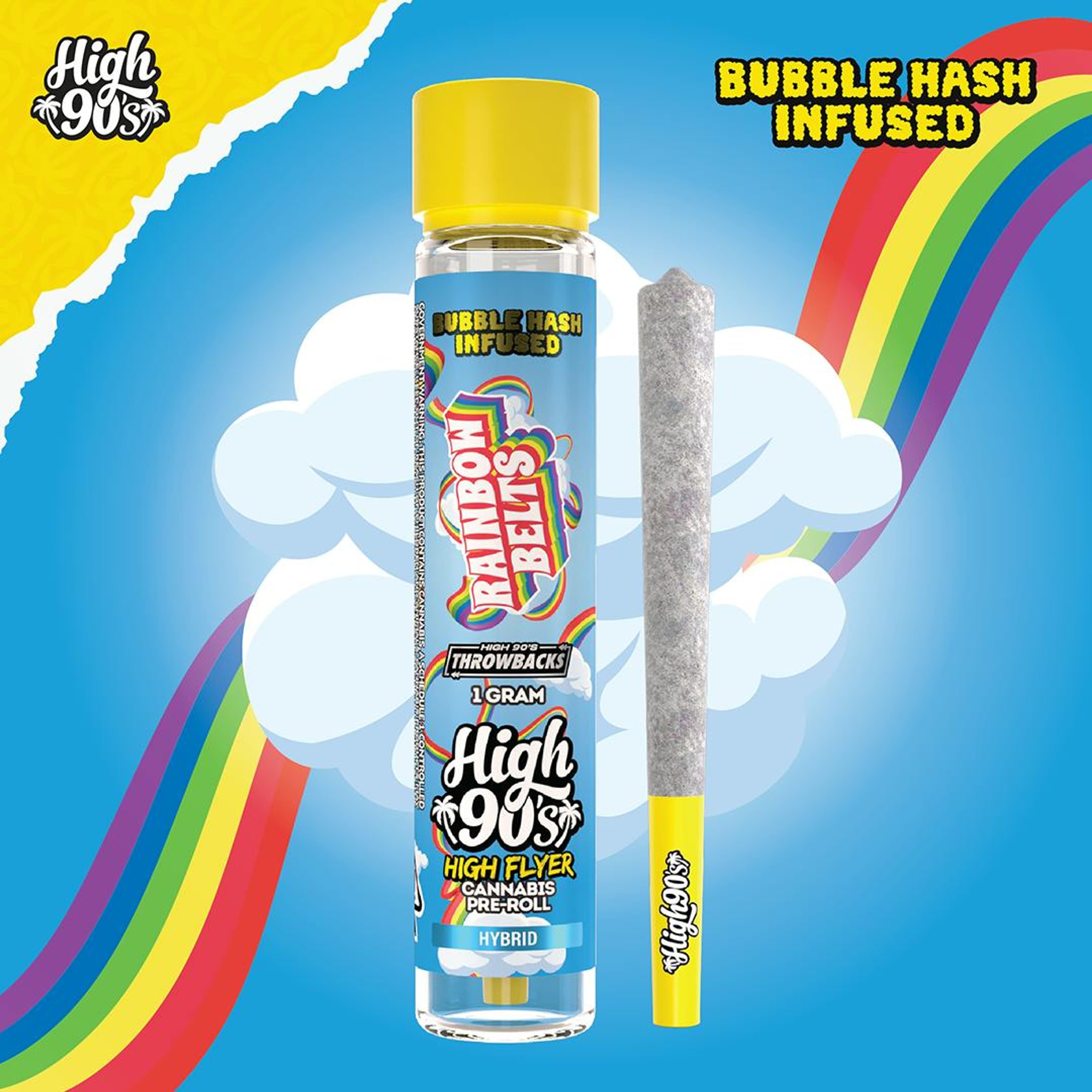 High 90s : Rainbow Belts 1g High Flyer Bubble Hash Infused Pre-Roll - HIGH 90s - - $13 - Flowers