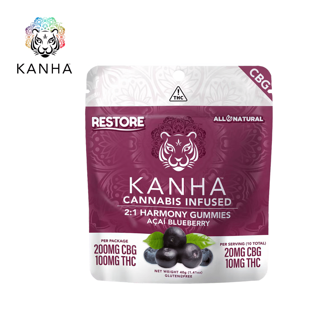 Kanha - Acai Blueberry 'Harmony' - 2:1 Ratio Gummies - 200mg CBG + 100mg THC - KANHA - Acai Blueberry - $15.99 - Edibles