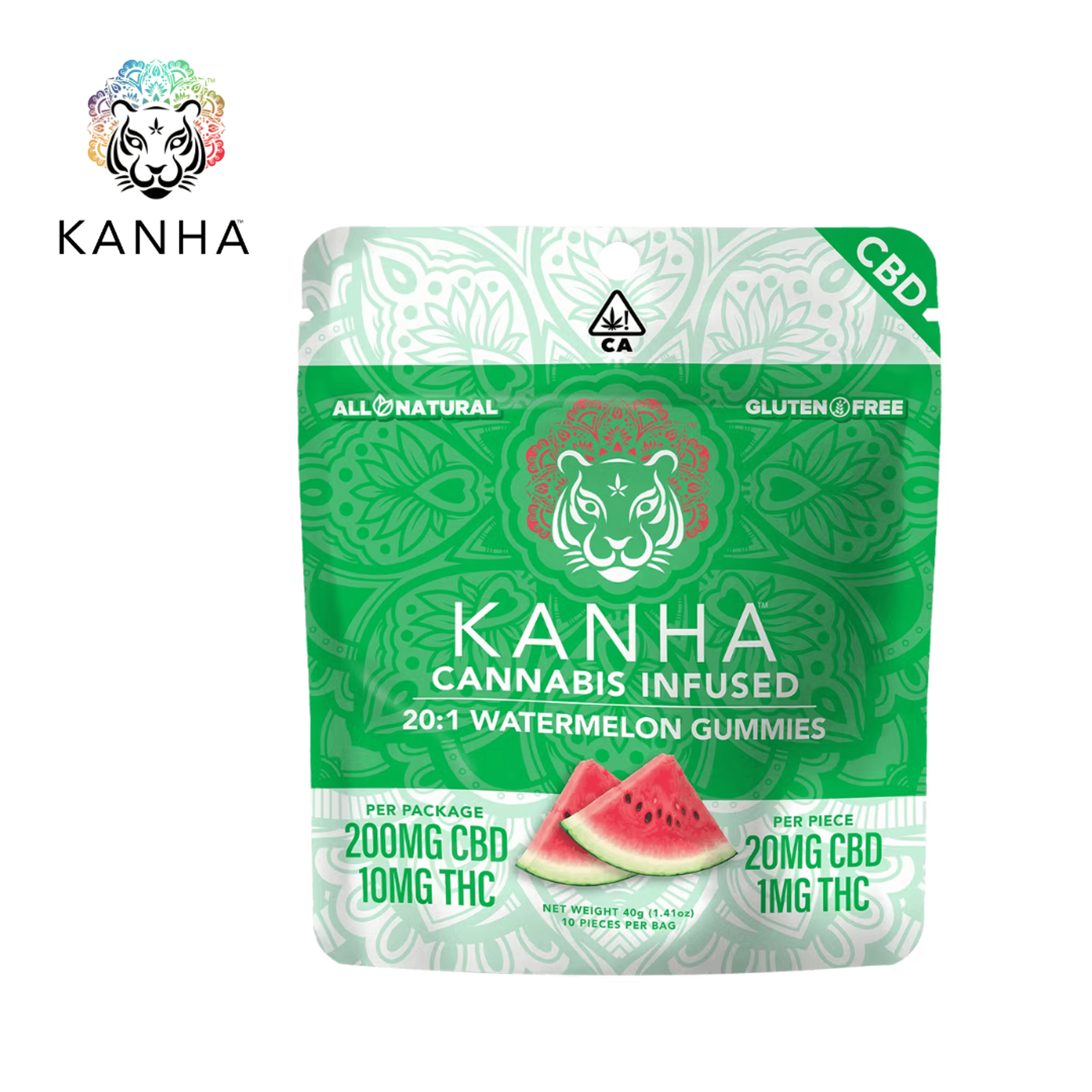 Kanha - Watermelon - 20:1 Ratio Gummies - 100mg CBD + 10mg THC - KANHA - - $15.99 - Edibles