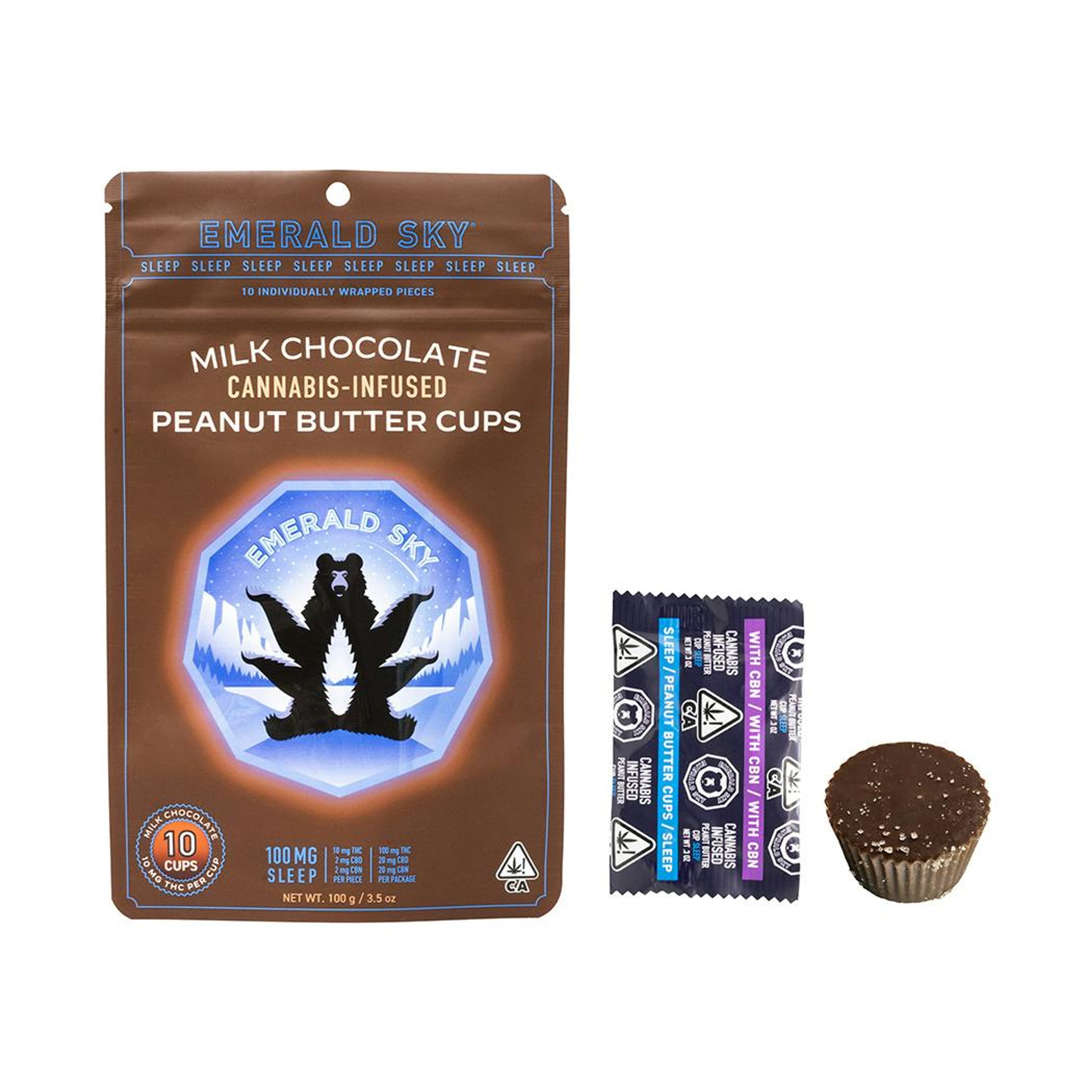 Milk Chocolate Peanut Butter Cups 10:2:2 CBN - Indica - Emerald Sky - Milk Chocolate Peanut Butter Cups CBN (I) - $17 - Edibles