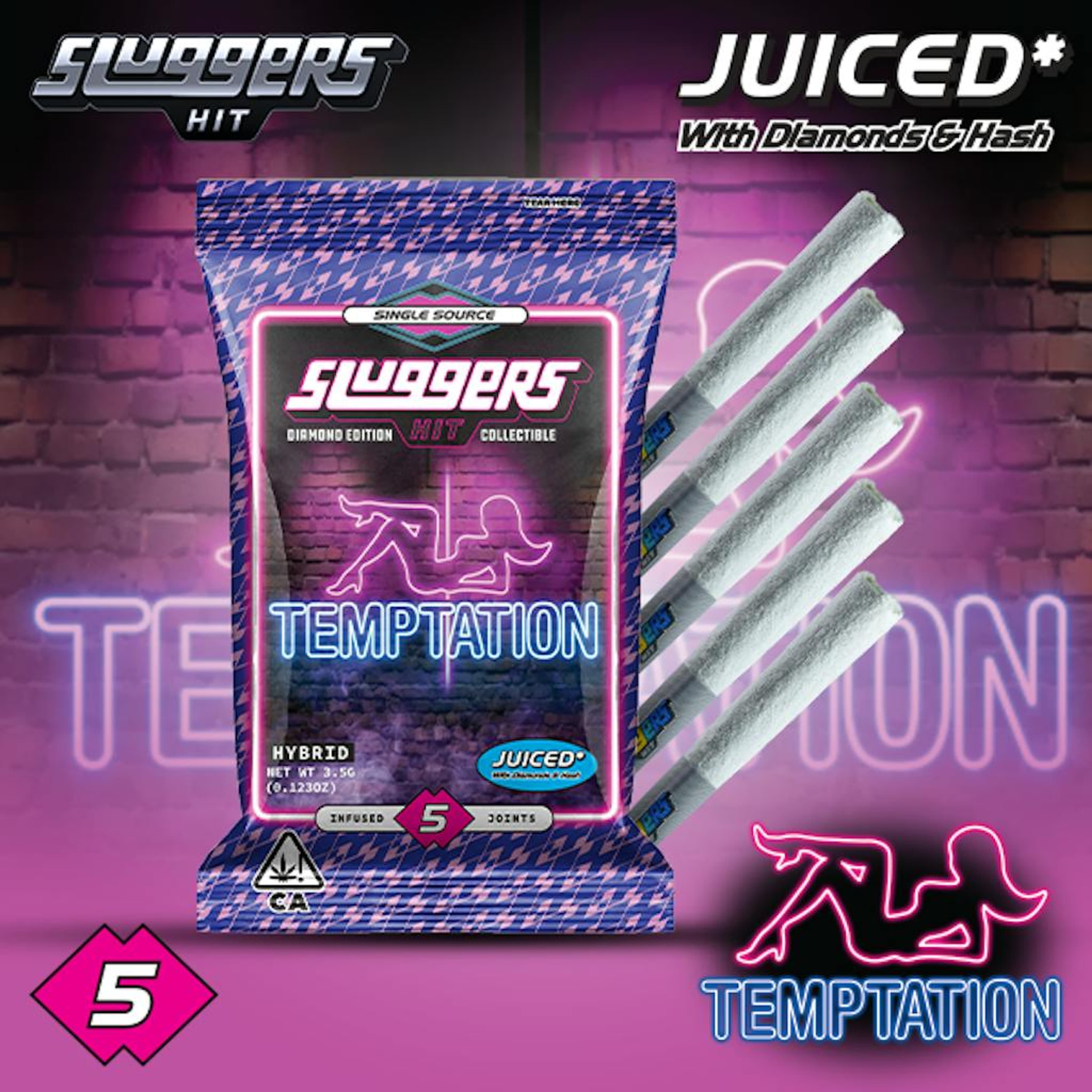 Temptation (Diamond Edition) - 3.5g Infused Pre Roll .7g (5pk) - Sluggers Hit - Infused PR Pack - Sativa - $42 - Infused Preroll Pack