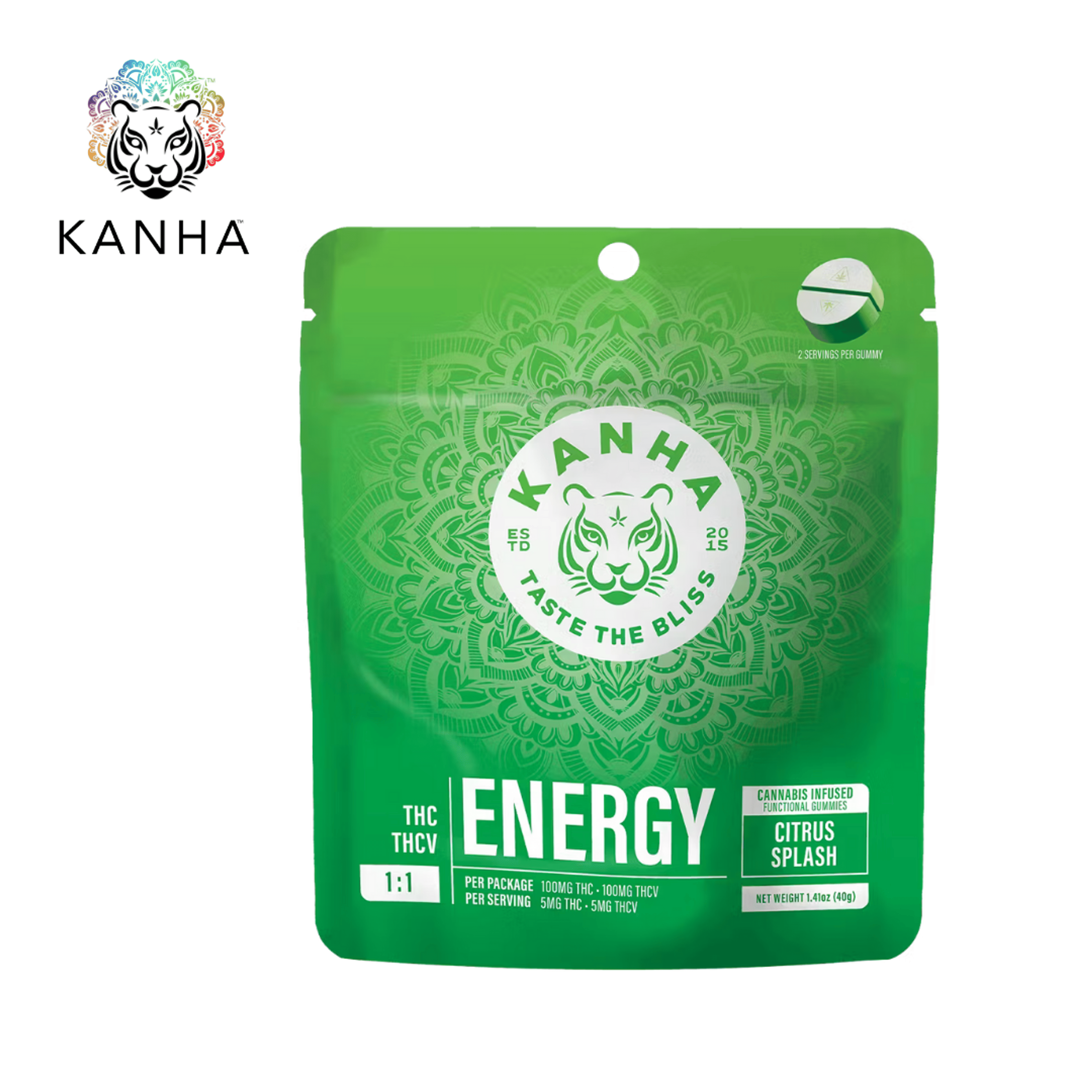 Kanha - Citrus Splash 'Energy' - 1:1 FX Gummies - 100mg THCV + 100mg THC - KANHA - Citrusd Splash - $17.99 - Edibles