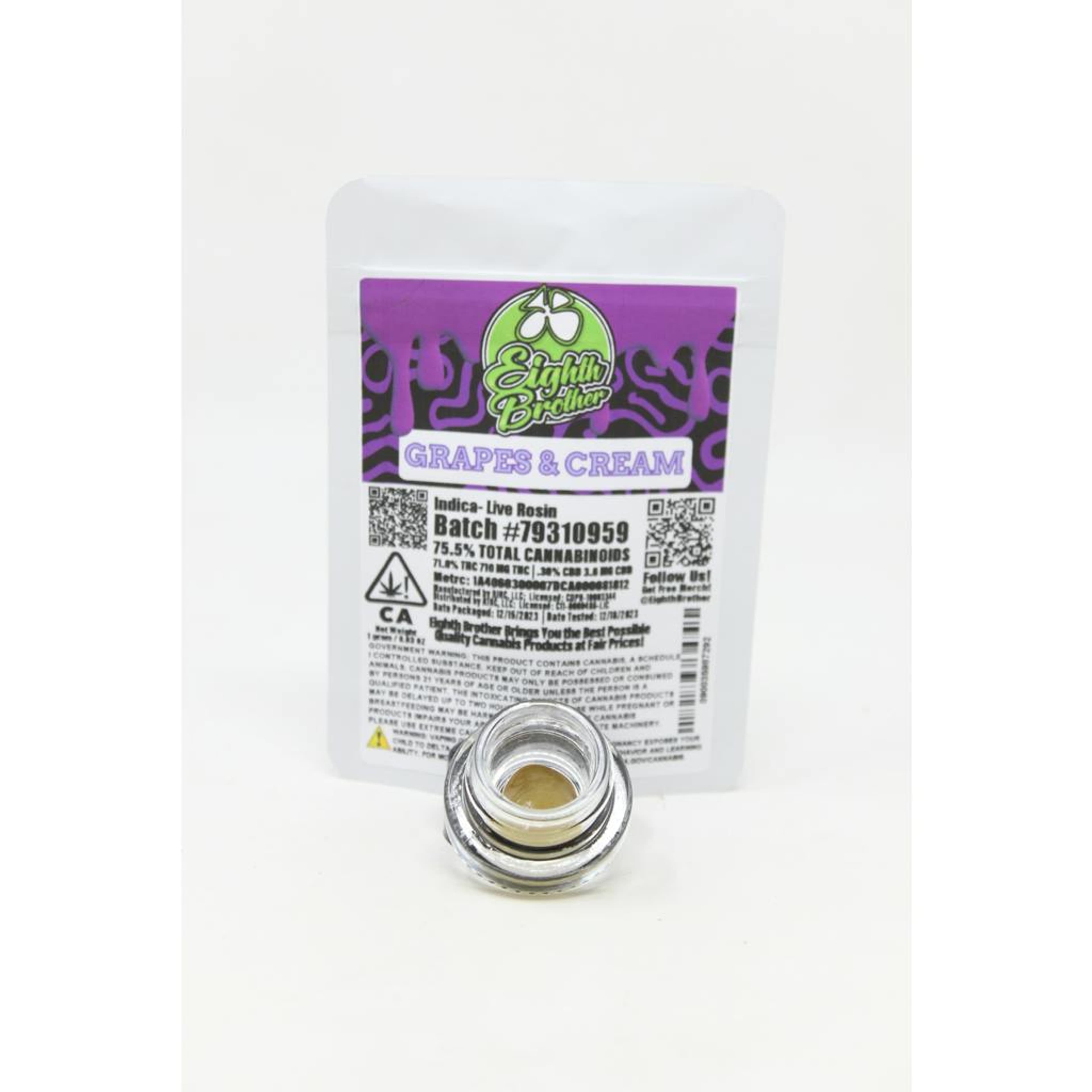 Grapes & Cream - 1g Live Rosin - Eighth Brother - 1g Rosin - Indica - $19 - Concentrates