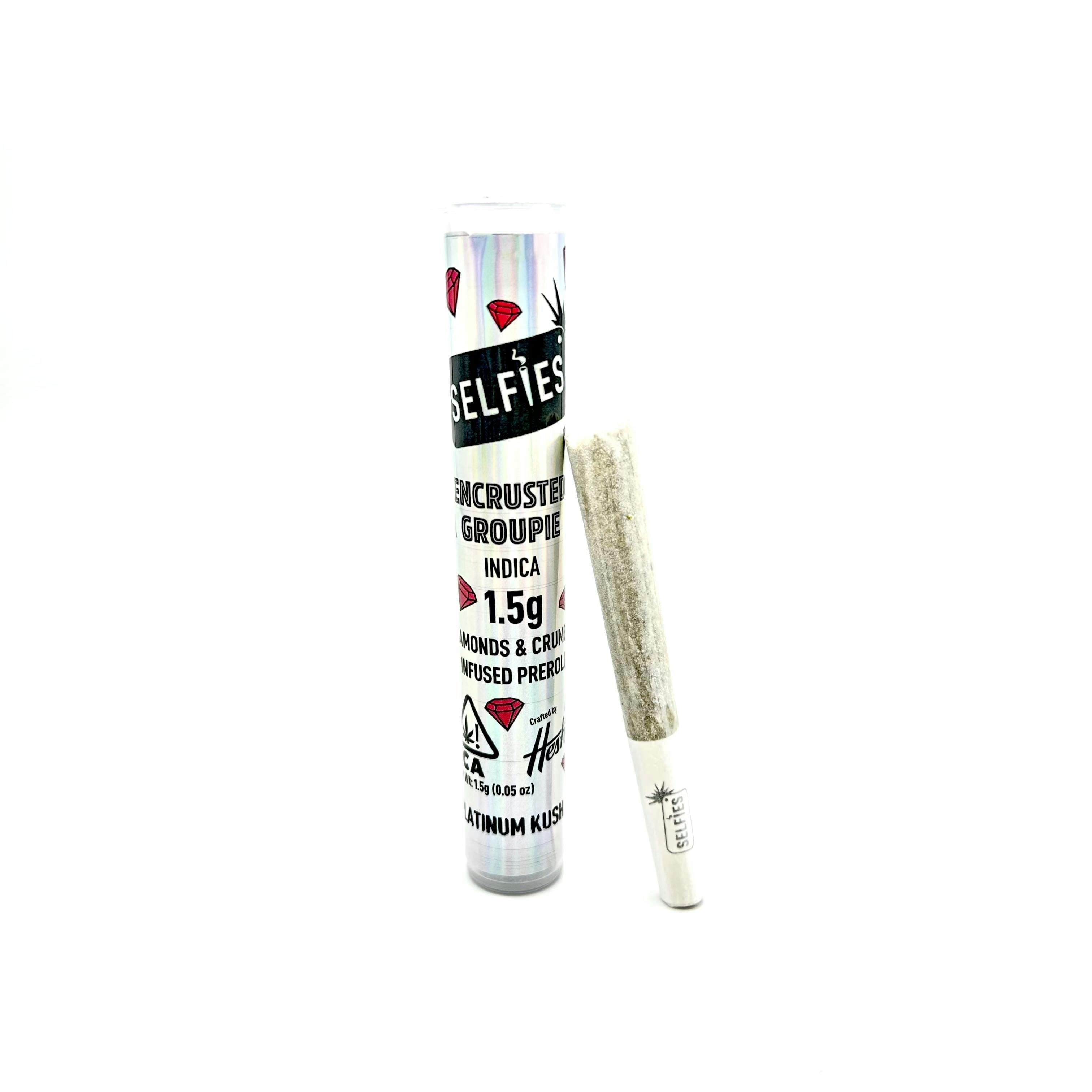 Platinum Kush Encrusted Groupie Infused Preroll 1.5g - Selfies -  - $18 - Preroll