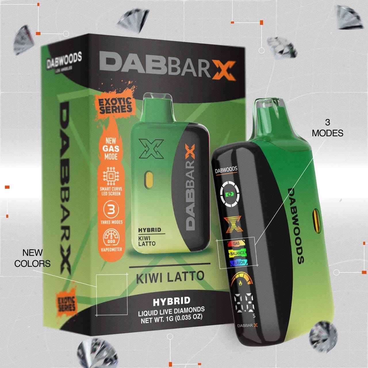 Kiwi Latto (Exotic) - 1g Liquid Diamonds Disposable - Dabwoods - 1g Dispo - Hybrid - $50 - All-In-One (Disposables)