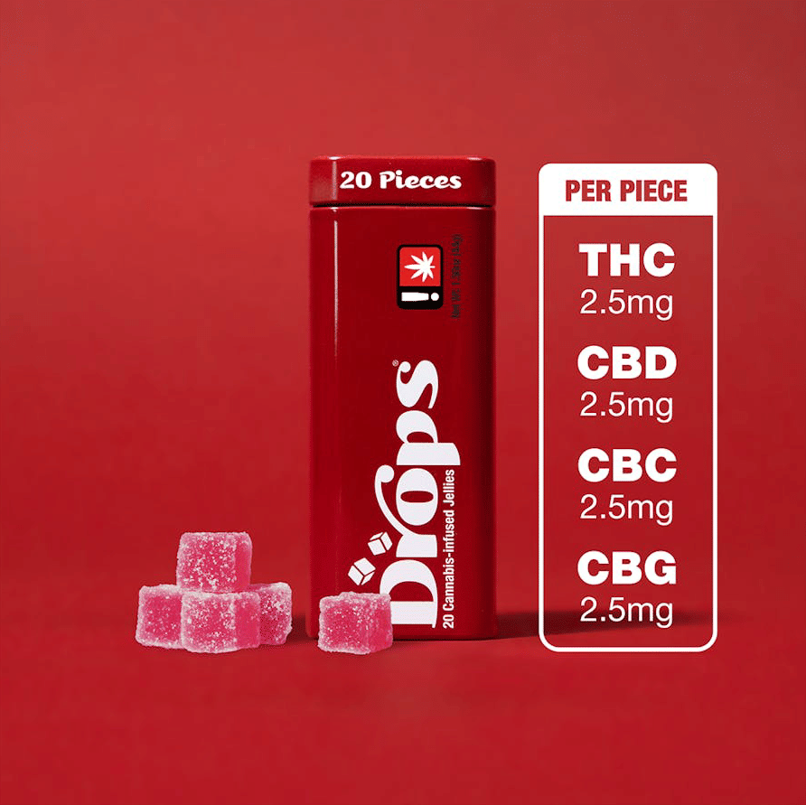 Drops — Cranberry - 50mg (1:1 CBD:THC) Rosin Gummies 20pk