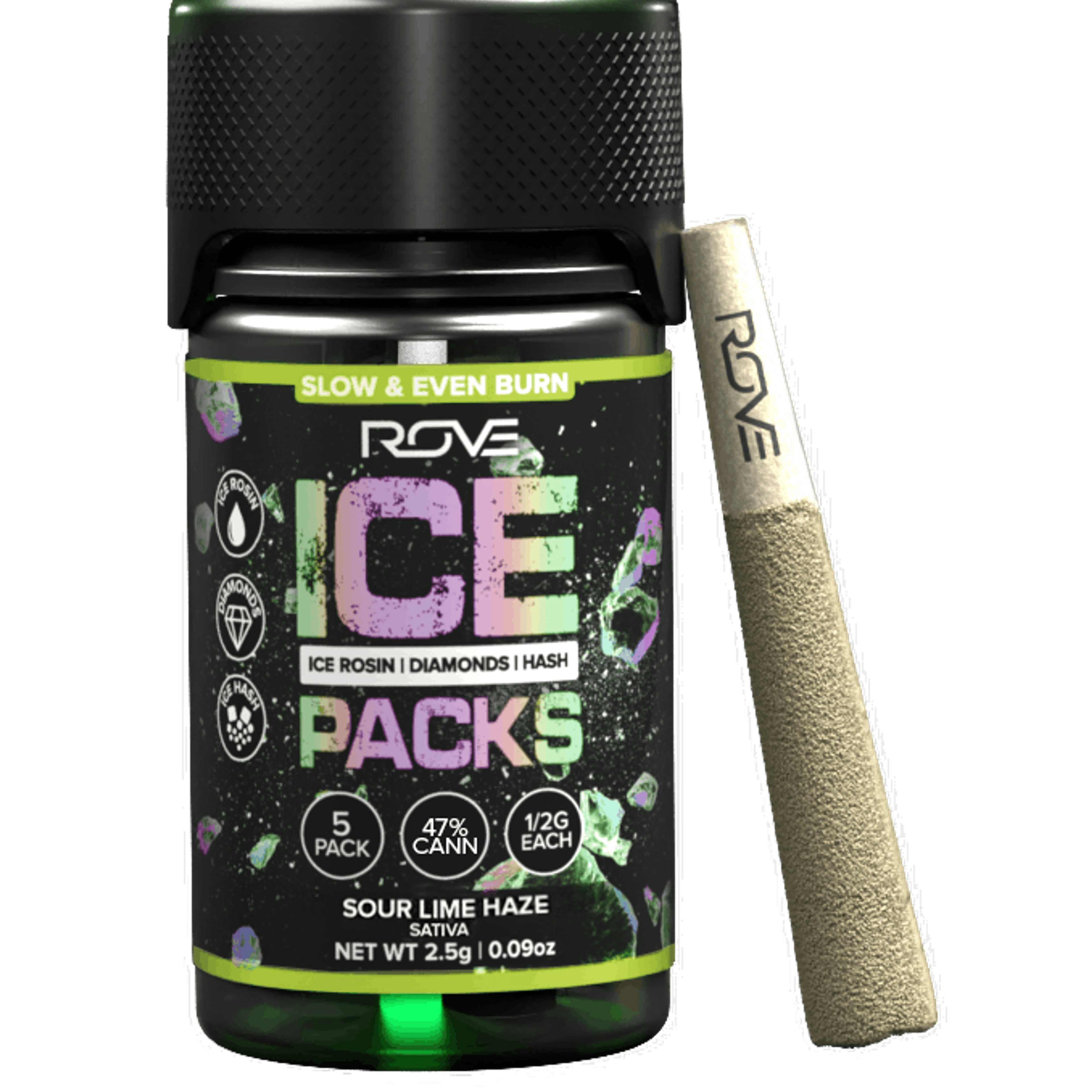 Sour Lime Haze | Ice Packs Rosin, Diamond, Hash Infused | 5pk - ROVE - - $30 - Infused Pre-Rolls