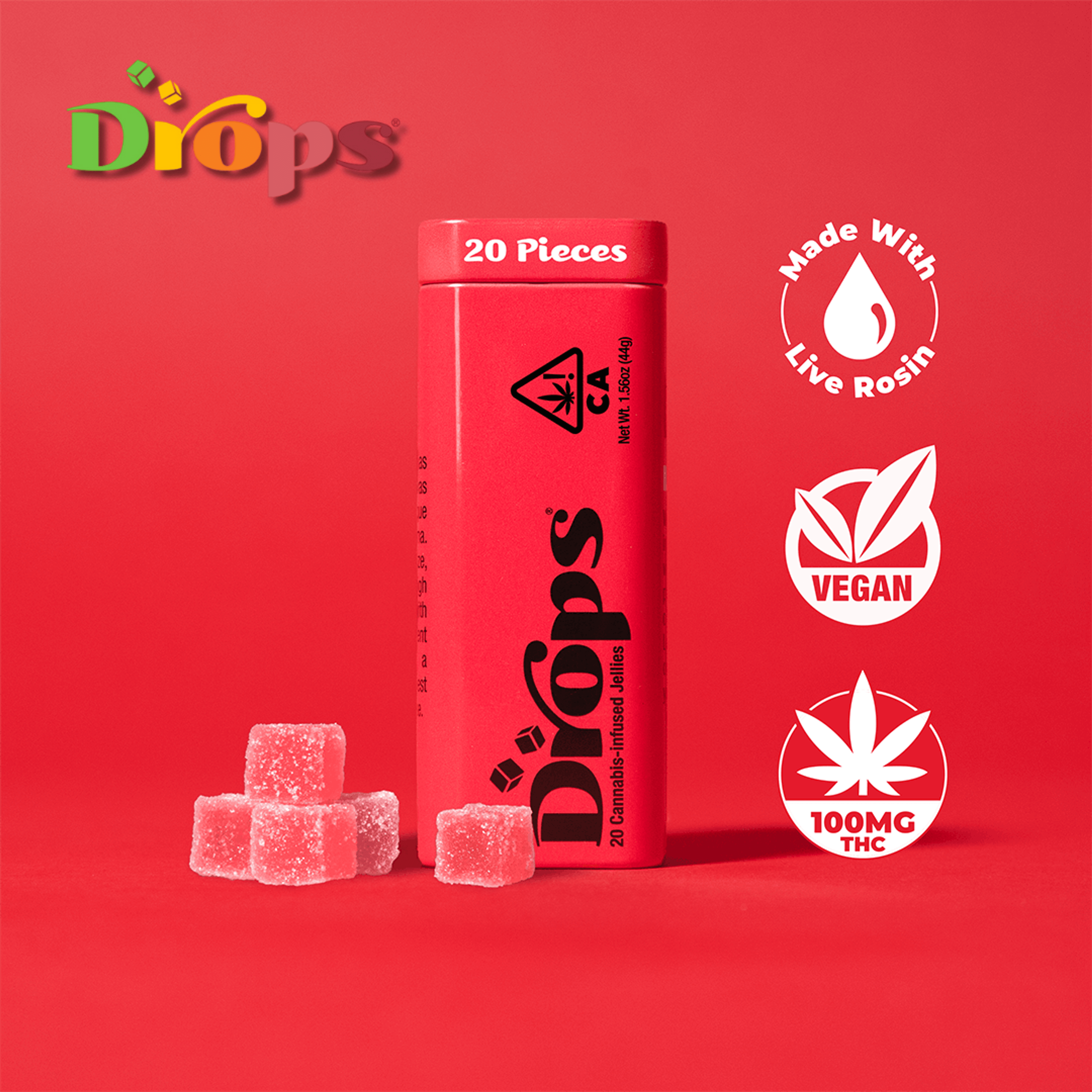 Drops - Cherry - Dreamy Gummies - 100mg Live Rosin THC - Drops - - $14.99 - Edibles