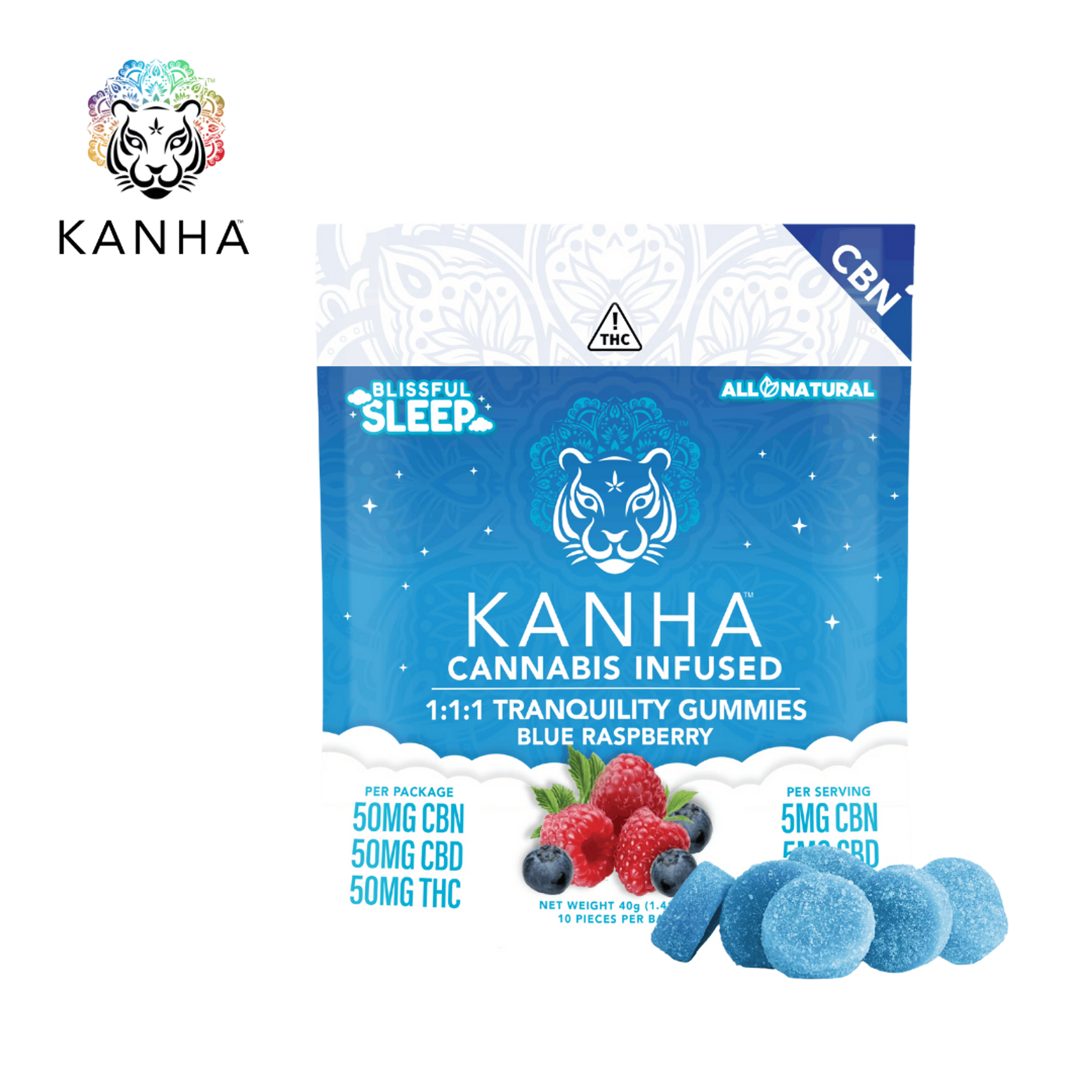 Kanha - Tranquility - 1:1:1 Ratio Gummies - 50mg CBN + 50mg CBD + 50mg THC - KANHA - - $15.99 - Edibles