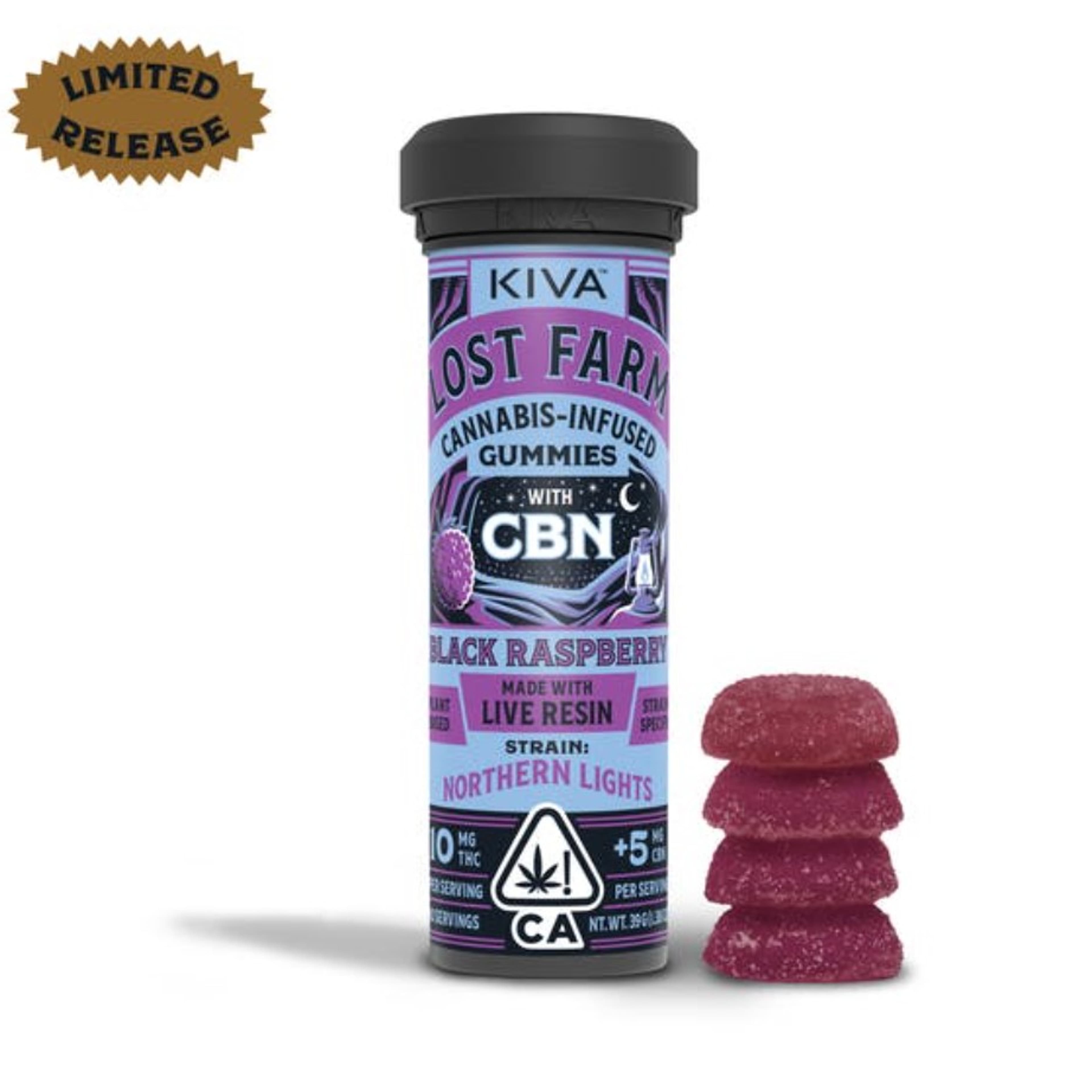$30.54 - CBN Black Raspberry x Northern Lights Rosin Lost Farm Gummies 100mg - Kiva - - $22 - Edibles