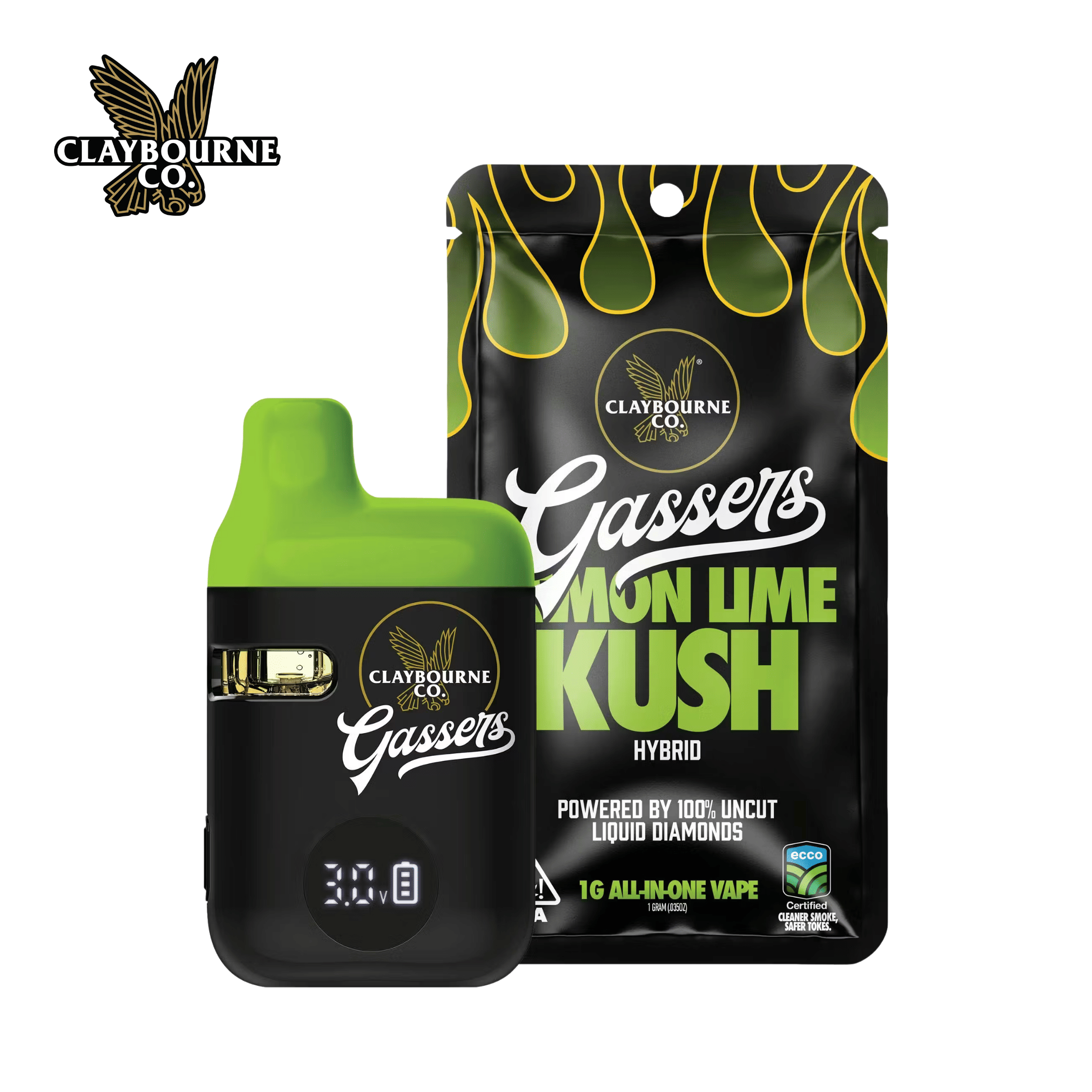 Claybourne Co - Lemon Lime Kush - Gassers - All-In-One Liquid Diamonds Vape - 1g - Claybourne Co. - Lemon Lime Kush - $29.99 - Disposable Vapes