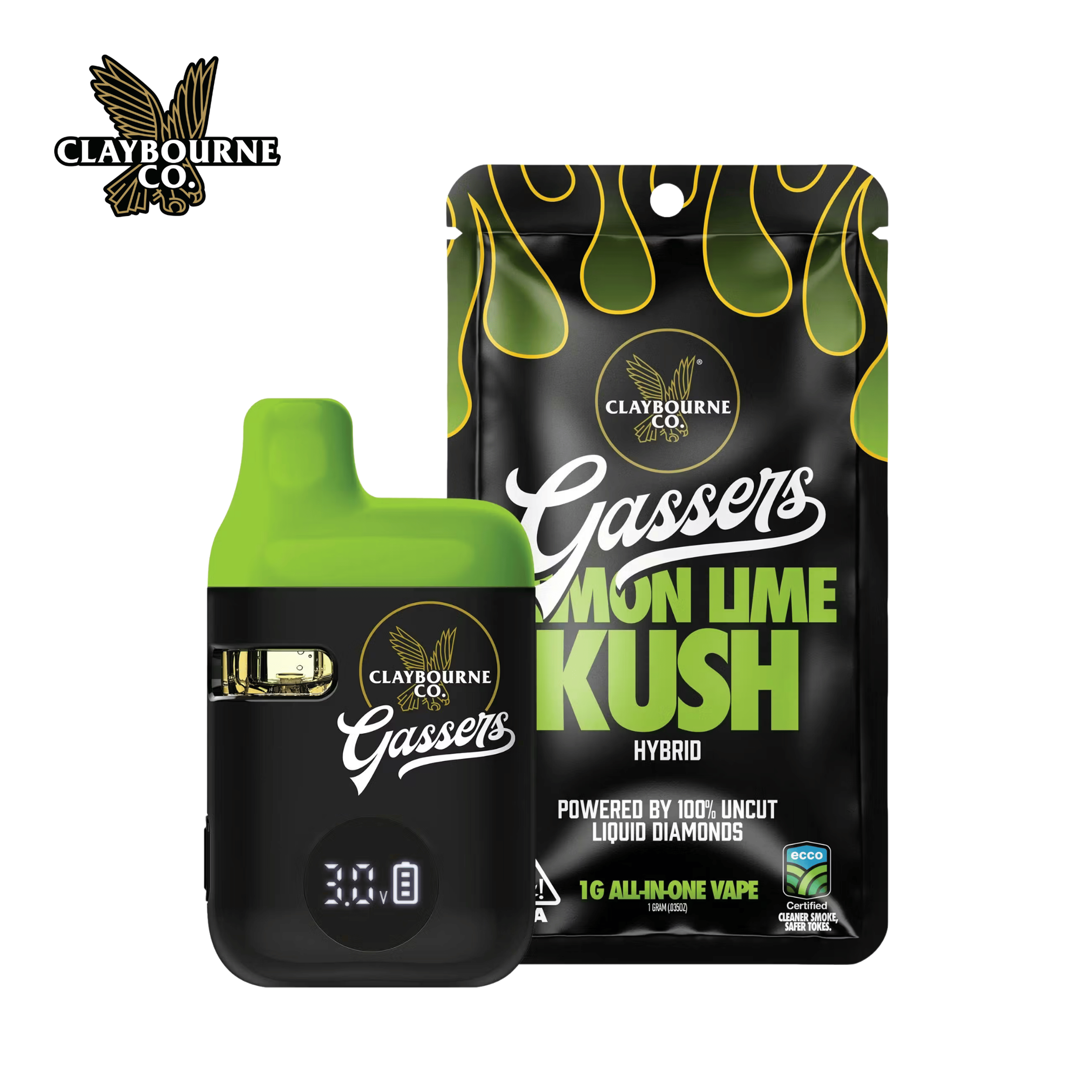 Claybourne Co - Lemon Lime Kush - Gassers - All-In-One Liquid Diamonds Vape - 1g - Claybourne Co. - Lemon Lime Kush - $29.99 - Disposable Vapes
