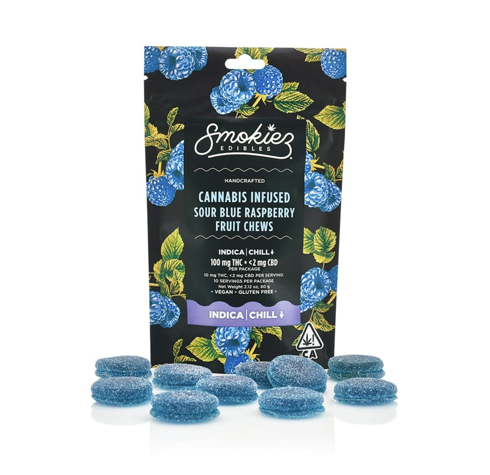 Smokiez INDICA Sour Blue Raspberry Fruit Chews - 100mg - Smokiez Edibles -  - $17 - Edibles