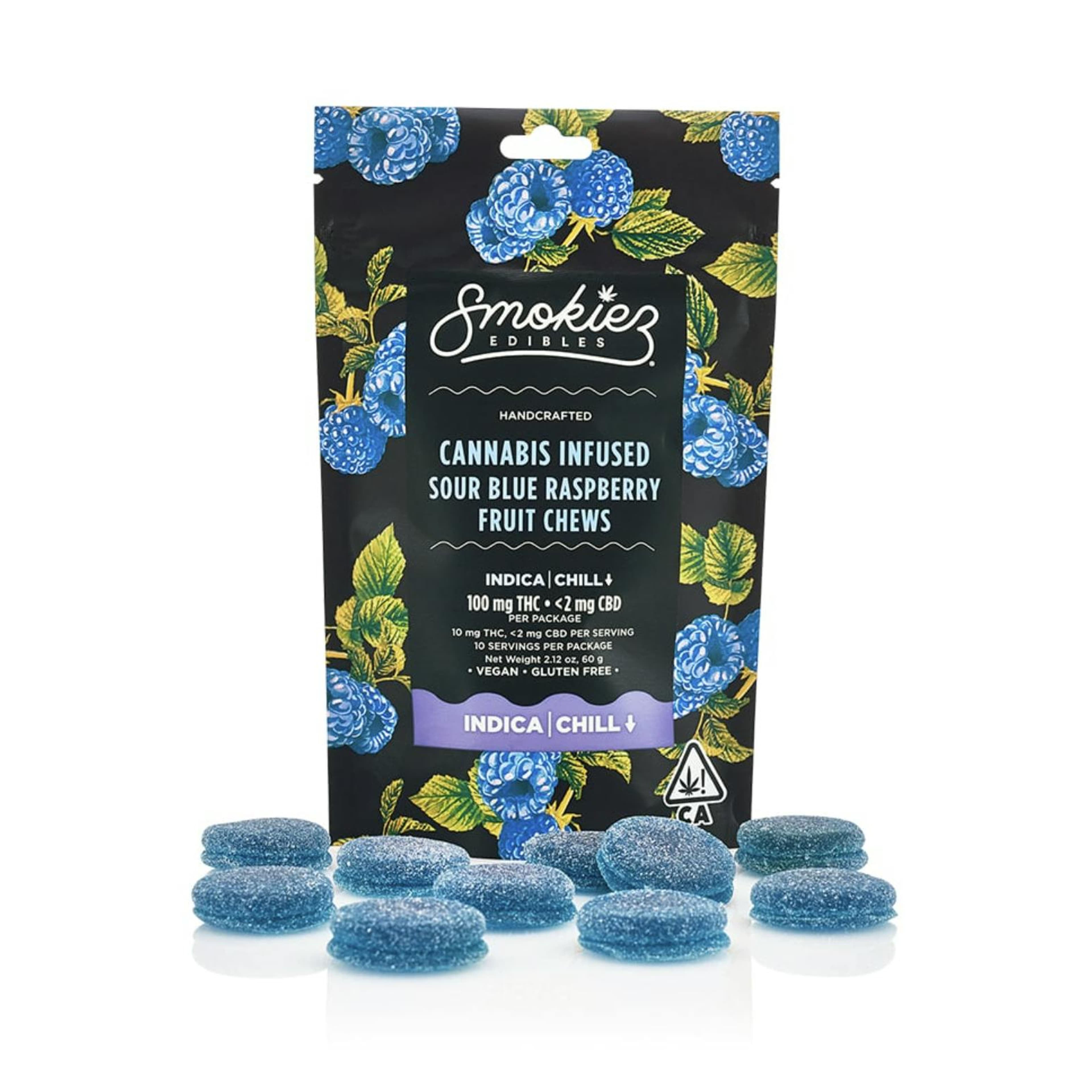 Smokiez INDICA Sour Blue Raspberry Fruit Chews - 100mg - Smokiez Edibles - - $17 - Edibles