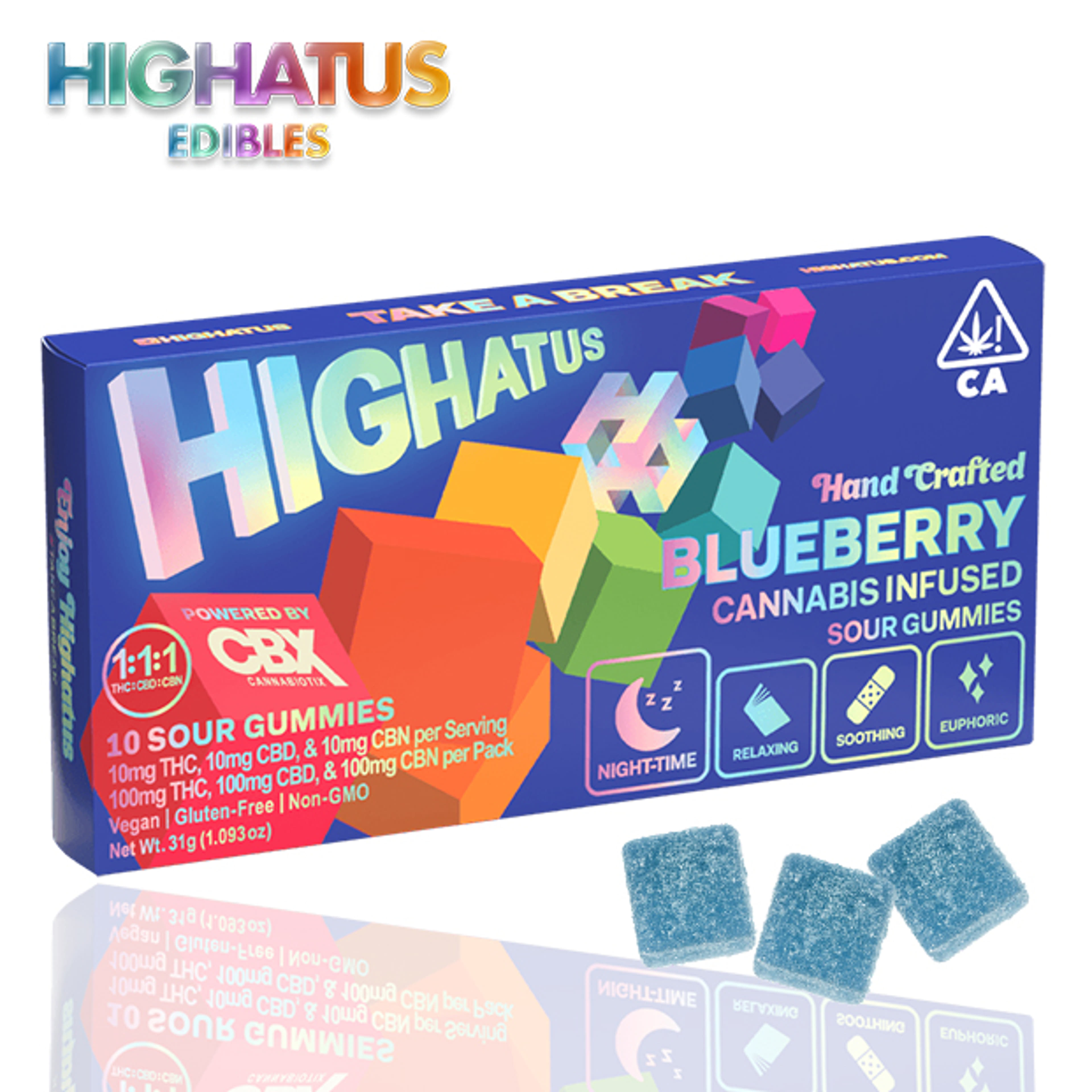 Highatus - Blueberry - Sour Gummies 1:1:1 - 100mg - Highatus by CBX - Blueberry - Gummy - 100mg - $14.99 - Edibles