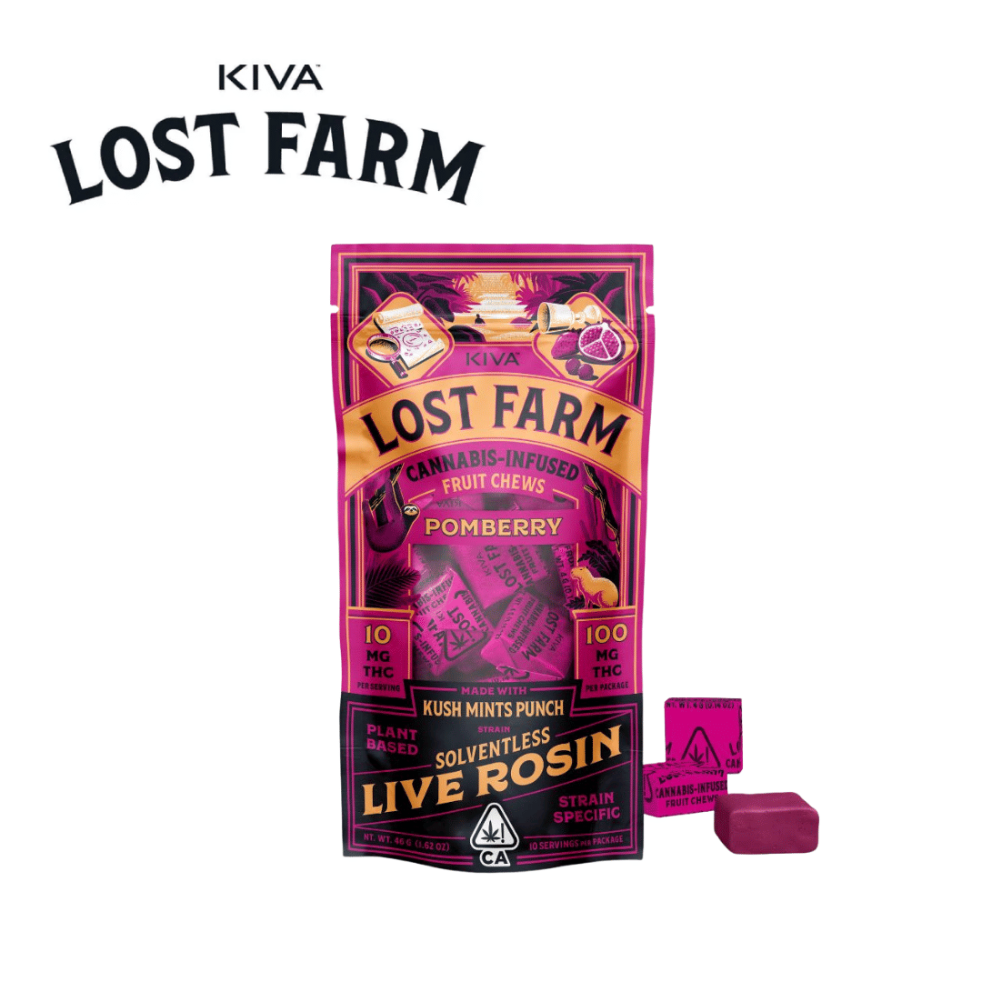 Lost Farm Chews - Pomberry - Kush Mints Punch Live Rosin - 100mg - Kiva - Pomberry - $19.99 - Edibles
