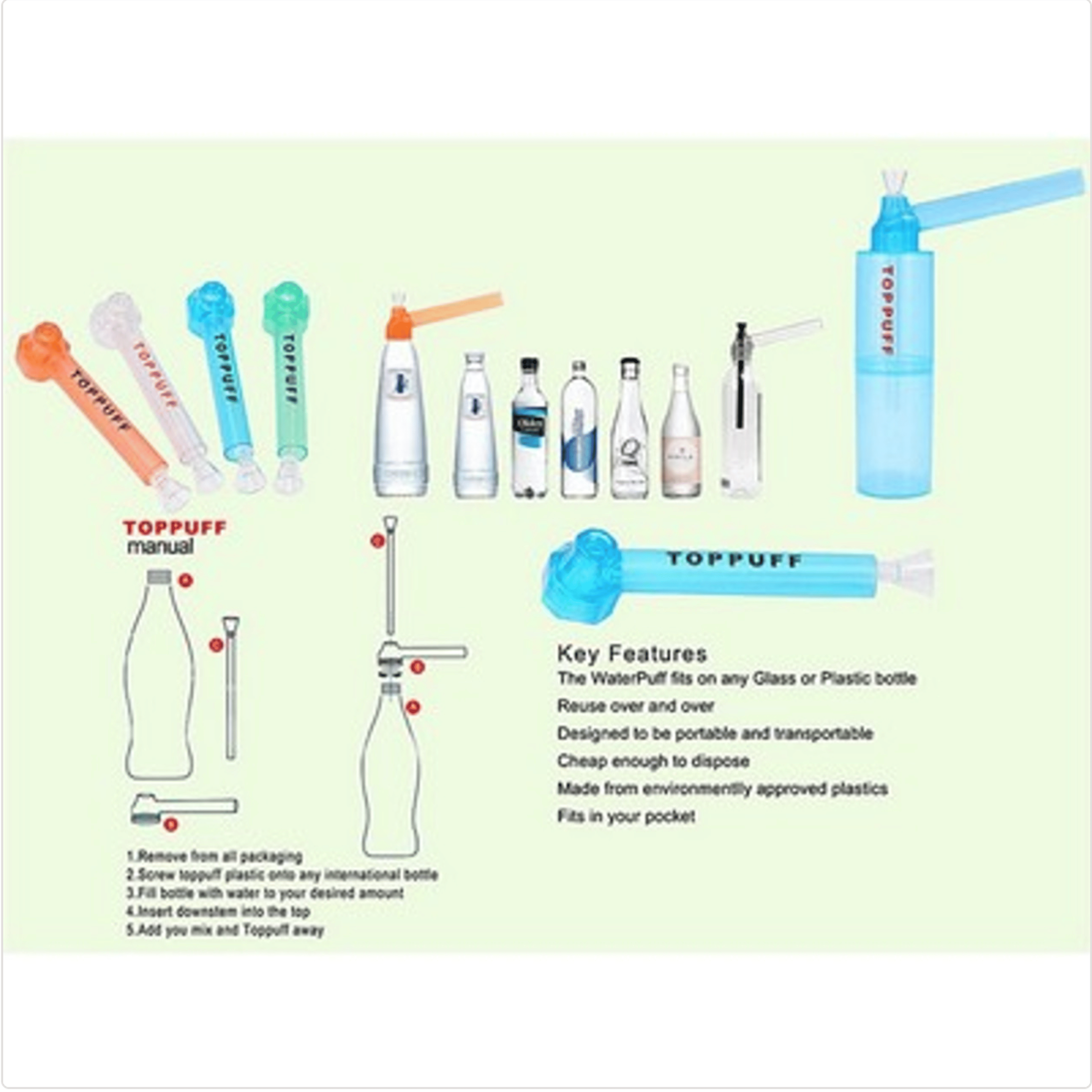 Portable Water Pipe Assorted Colors - TOPPUFF - Portable Water Pipe - $8 - Pipes/Bongs/Dab Rigs