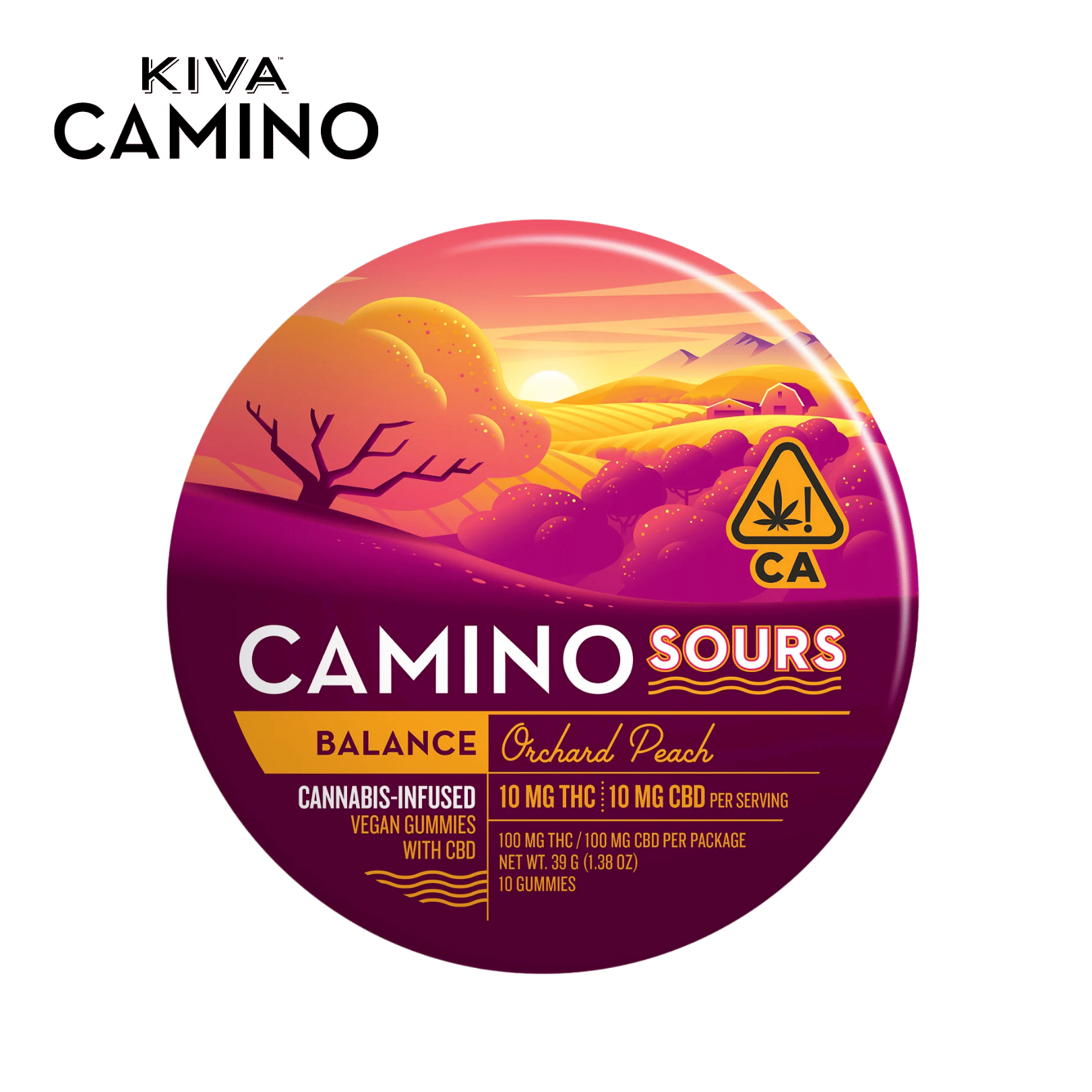 Camino Sours - Orchard Peach - 1:1 THC/CBD 'Balance' - Gummies - 100mg - Kiva -  - $19.99 - Edibles