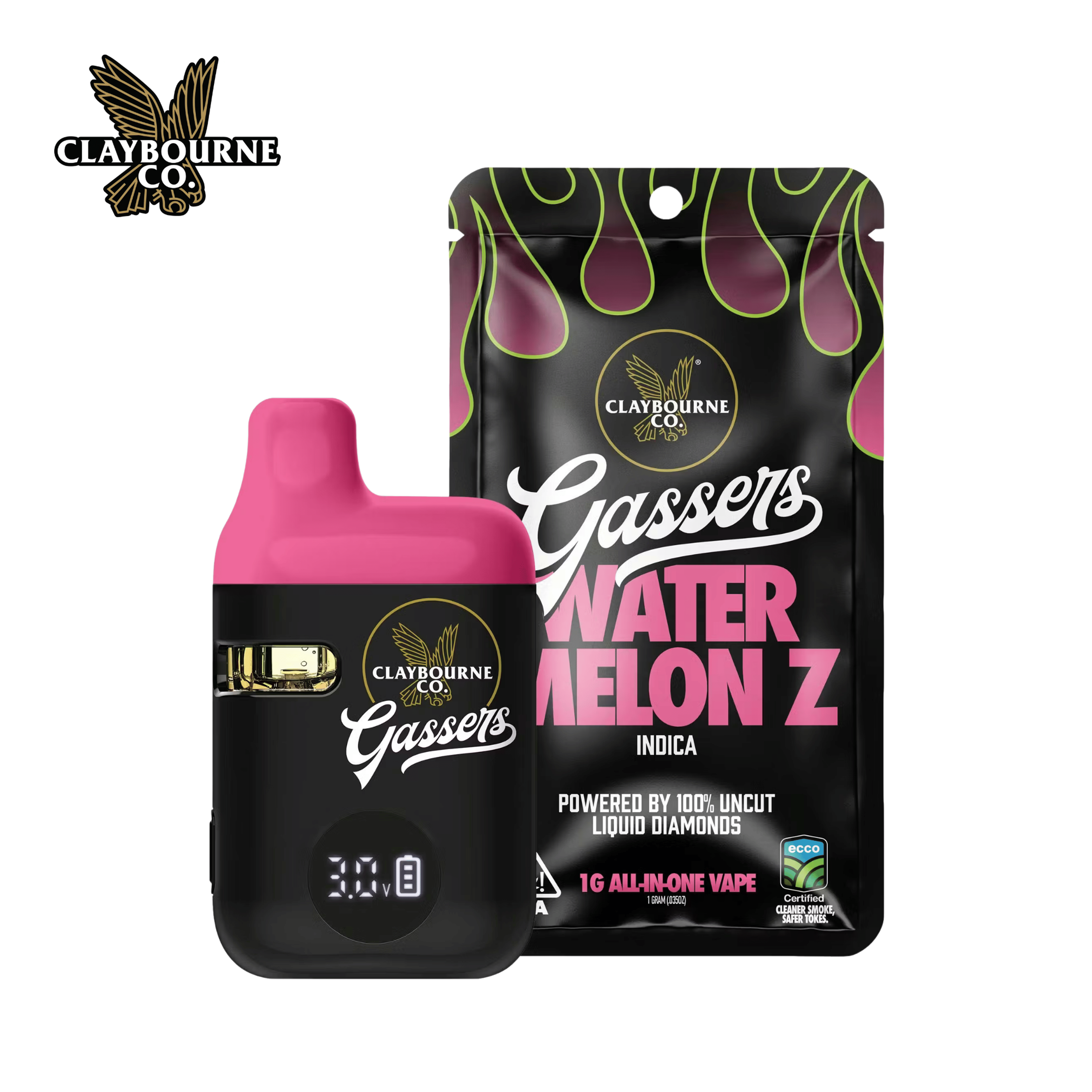 Claybourne Co - Watermelon Z - Gassers All-In-One Liquid Diamonds Vape - 1g - Claybourne Co. - Watermelon Z - $29.99 - Disposable Vapes