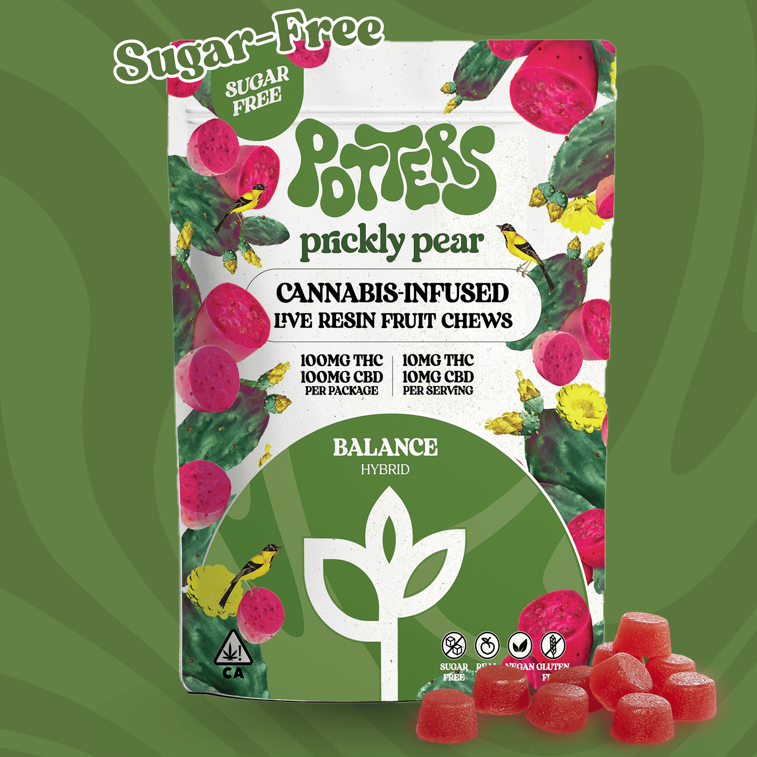 Prickly Pear 1:1 CBD Fruit Chews 100mg - Potters Cannabis Co. -  - $17.50 - Edible