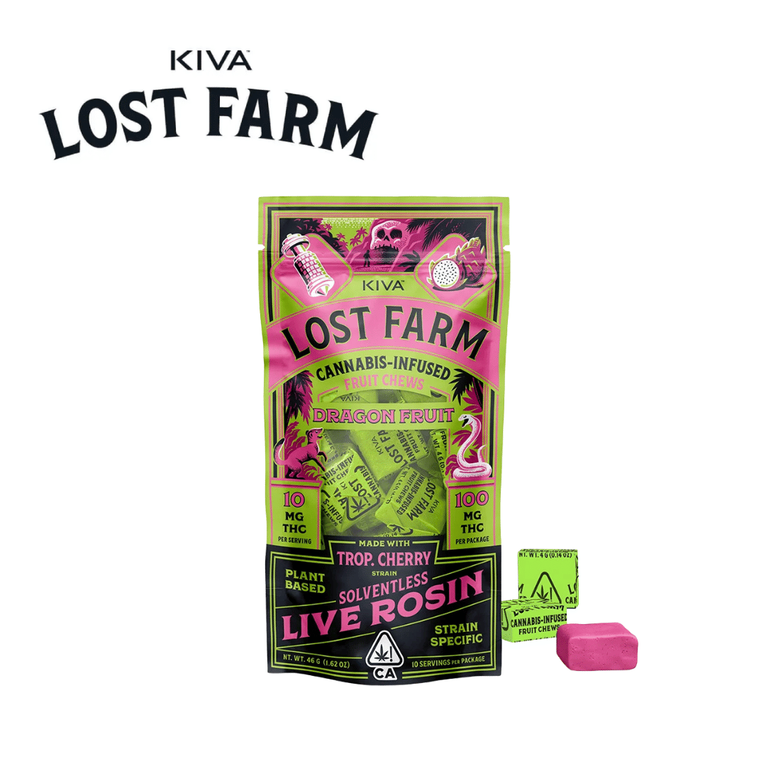 Lost Farm Chews - Dragon Fruit - Trop. Cherry Live Rosin - 100mg - Kiva -  - $19.99 - Edibles
