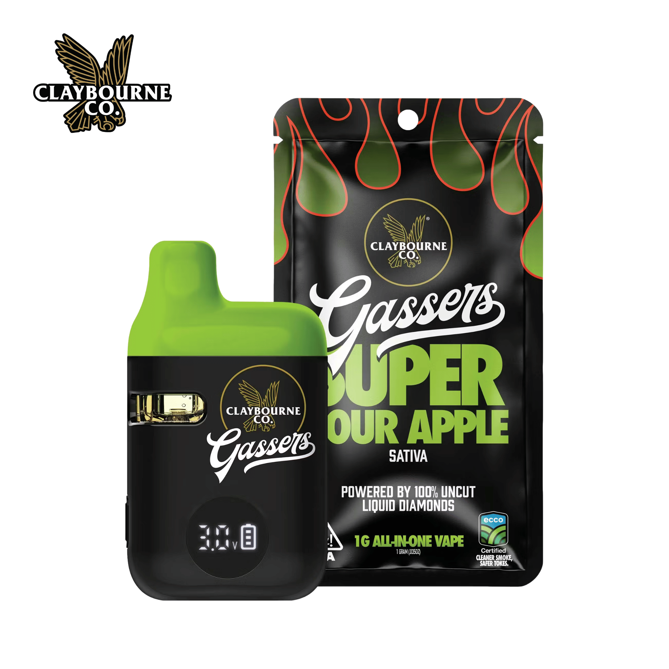 Claybourne Co - Super Sour Apple - Gassers All-In-One Liquid Diamonds Vape - 1g - Claybourne Co. - Super Sour Apple - $29.99 - Disposable Vapes