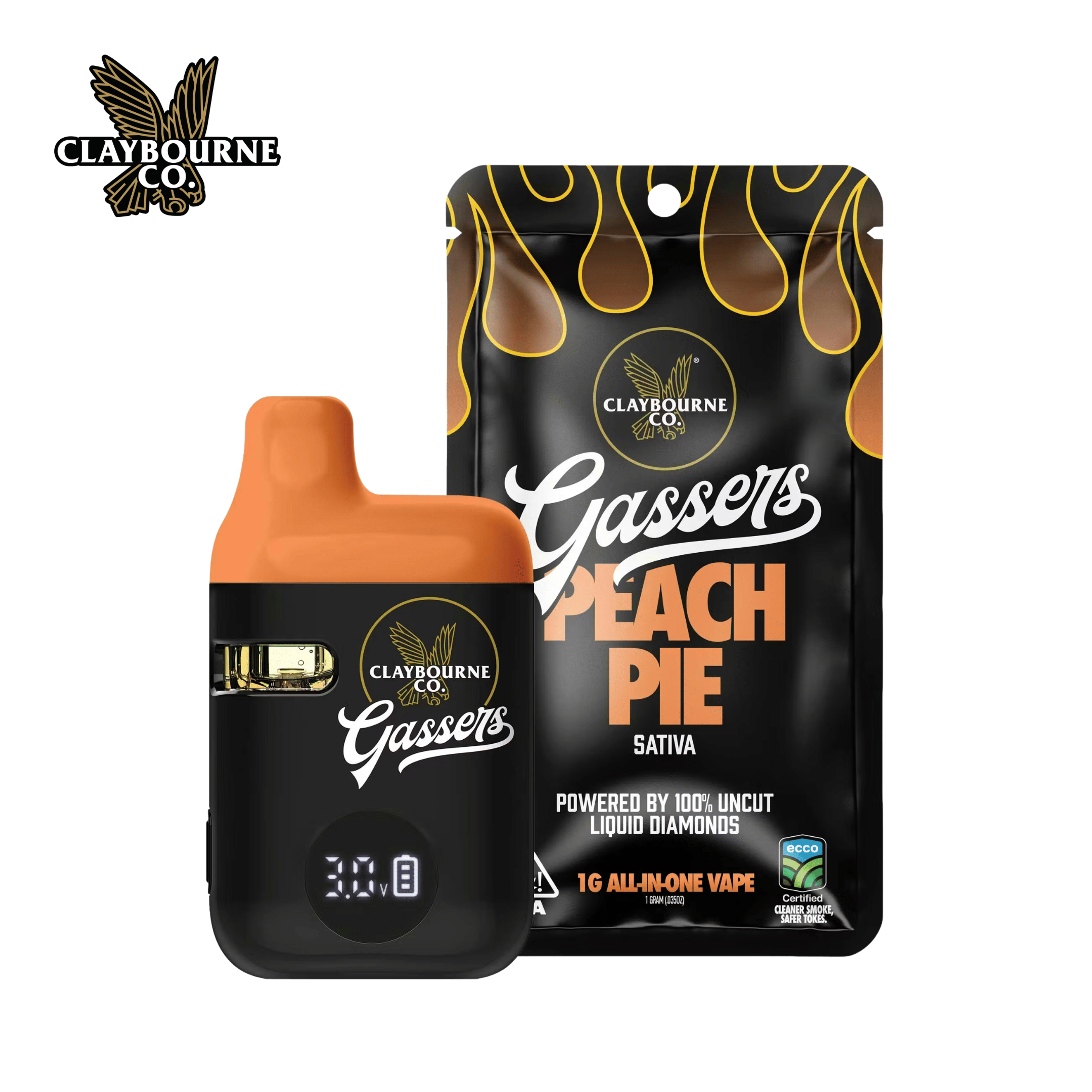 Claybourne Co - Peach Pie - Gassers All-In-One Liquid Diamonds Vape - 1g - Claybourne Co. - Peach Pie - $29.99 - Disposable Vapes