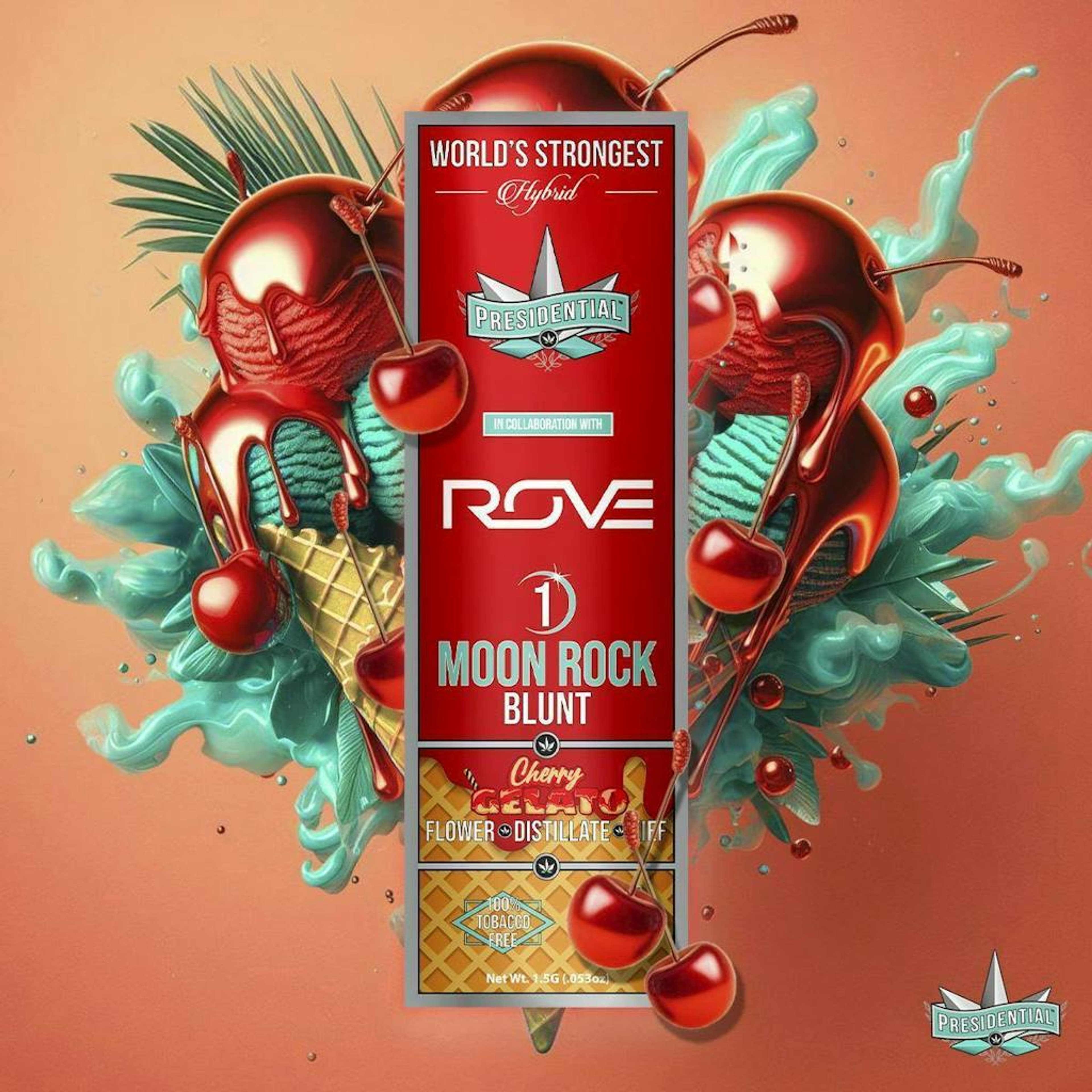 Cherry Gelato - 1.5g Moon Rocks Blunt - Presidential - Moonrock Blunt -Hybrid - $20 - Infused Blunt