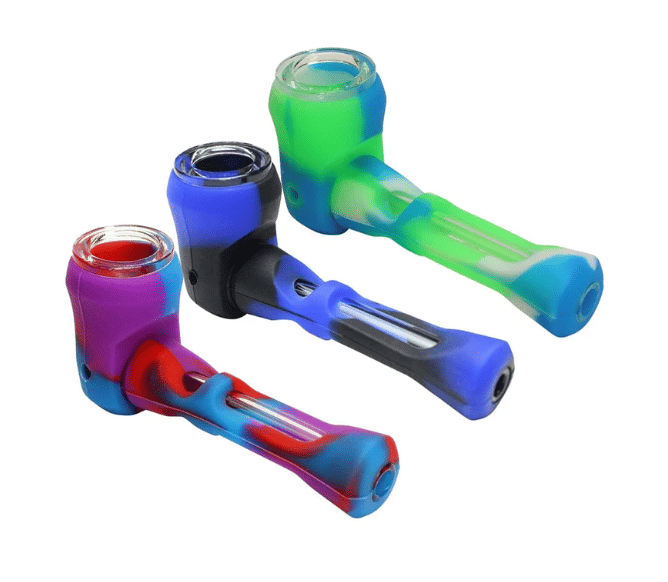 4" Silicone and Glass Hand Pipe (Assorted Designs) - Glass and Accessories -  - $5 - Paraphernalia