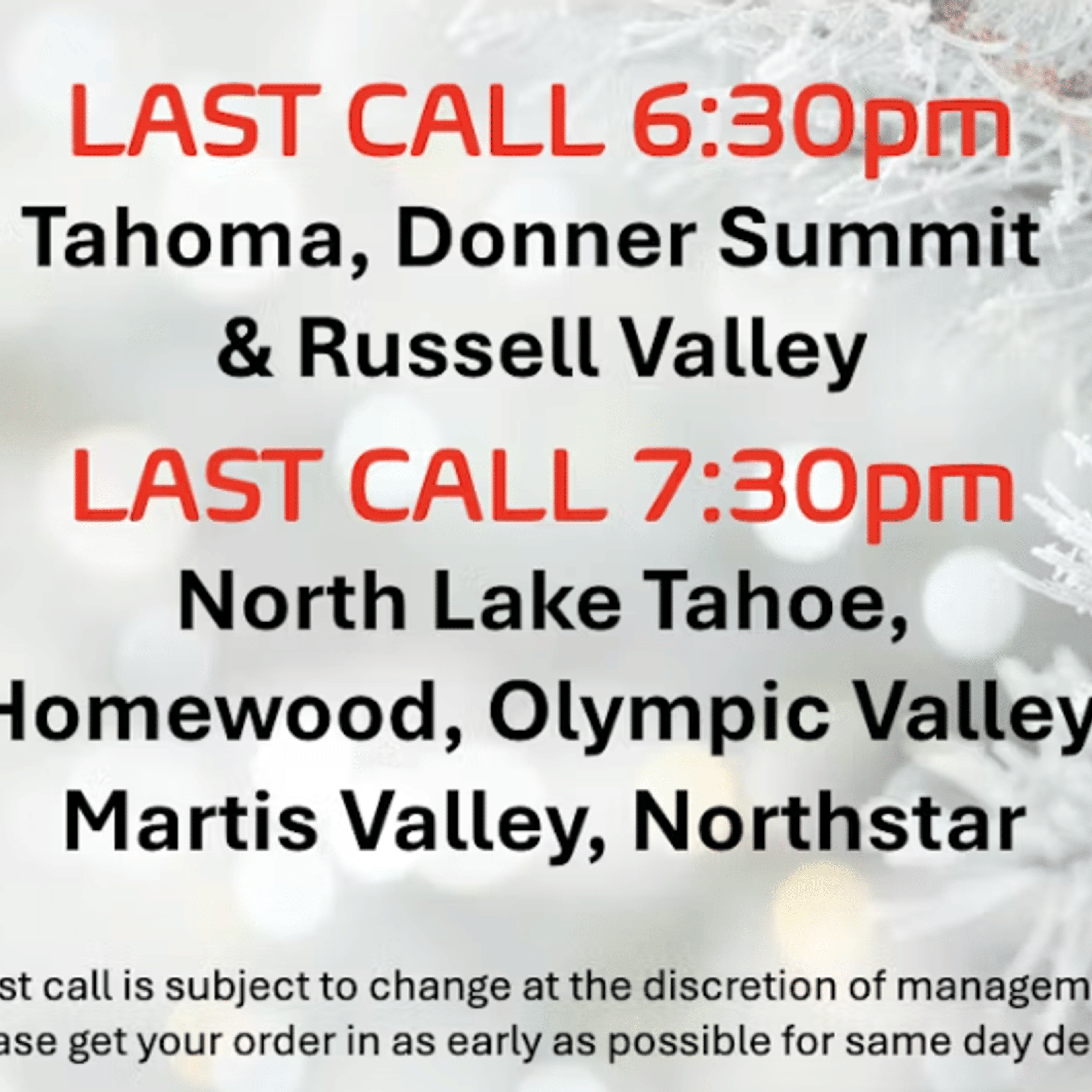 *Last Call Information* - - $0.01 - OPTIONAL: Delay Your Delivery