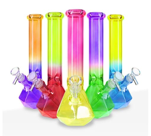 Water Pipe 4mm Hexagon Base Beaker 10" - Glass - Assorted Colors - Biohazard -  - $40 - Paraphernalia