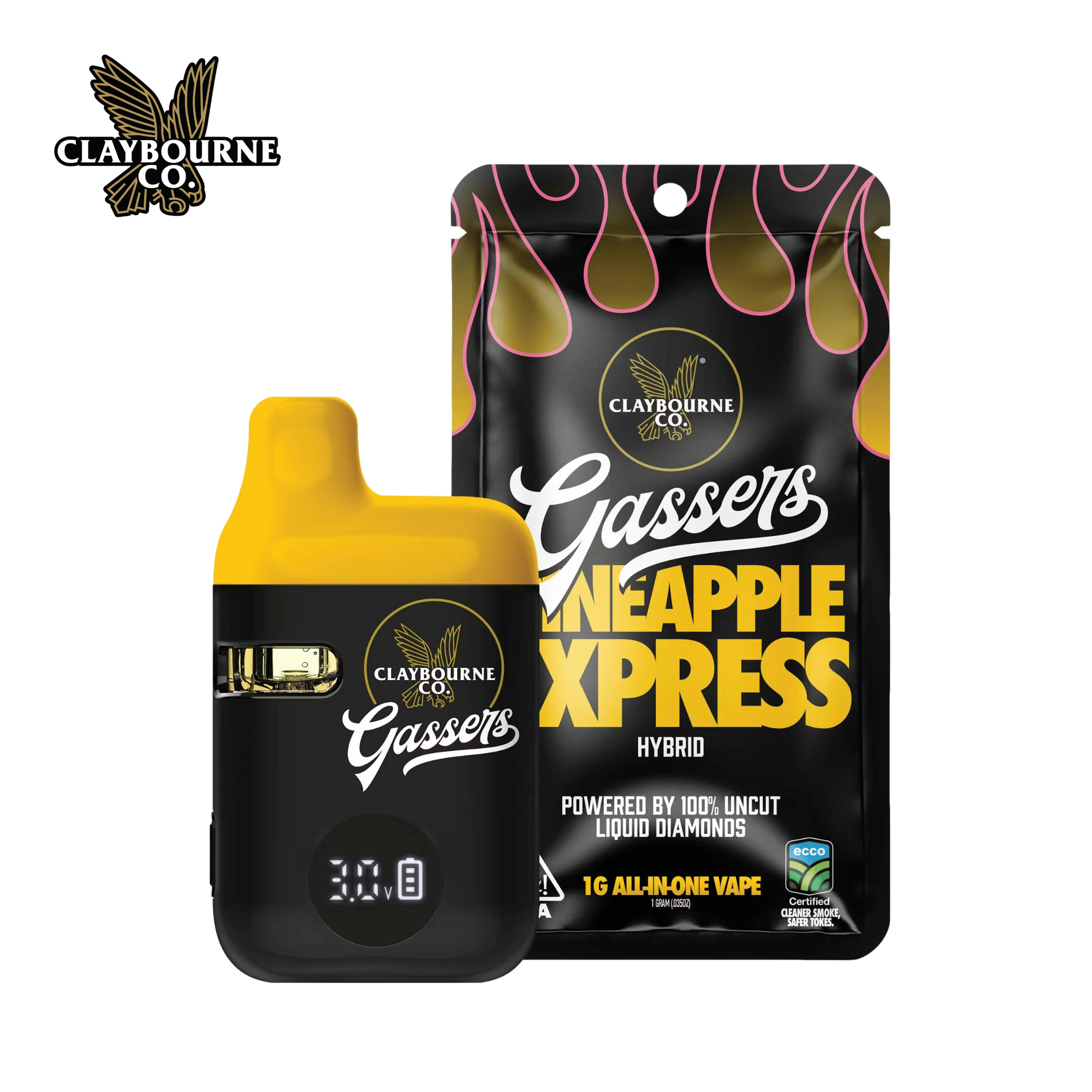 Claybourne Co - Pineapple Express - Gassers All-In-One Liquid Diamonds Vape - 1g - Claybourne Co. - Pineapple Express - $29.99 - Disposable Vapes
