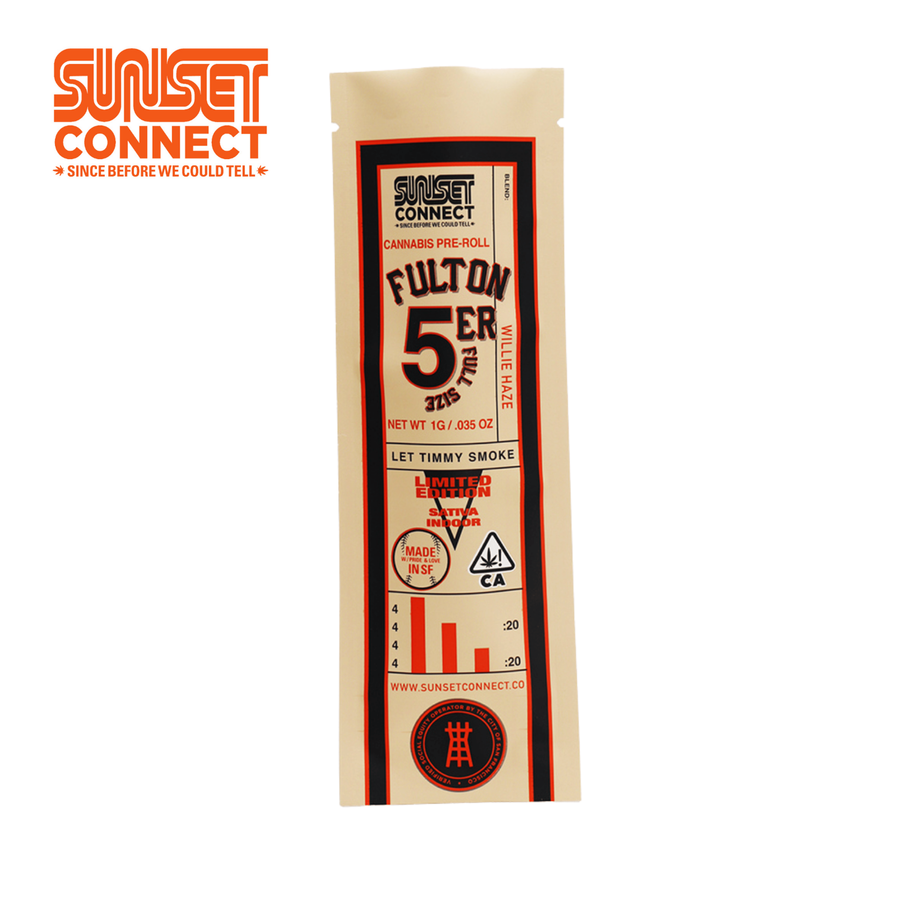 Sunset Connect (Fulton 5'er) - Willie Haze - Pre-Roll - 1g - Sunset Connect - WH - Pre-Roll - 1g - $5.26 - Pre-Rolls