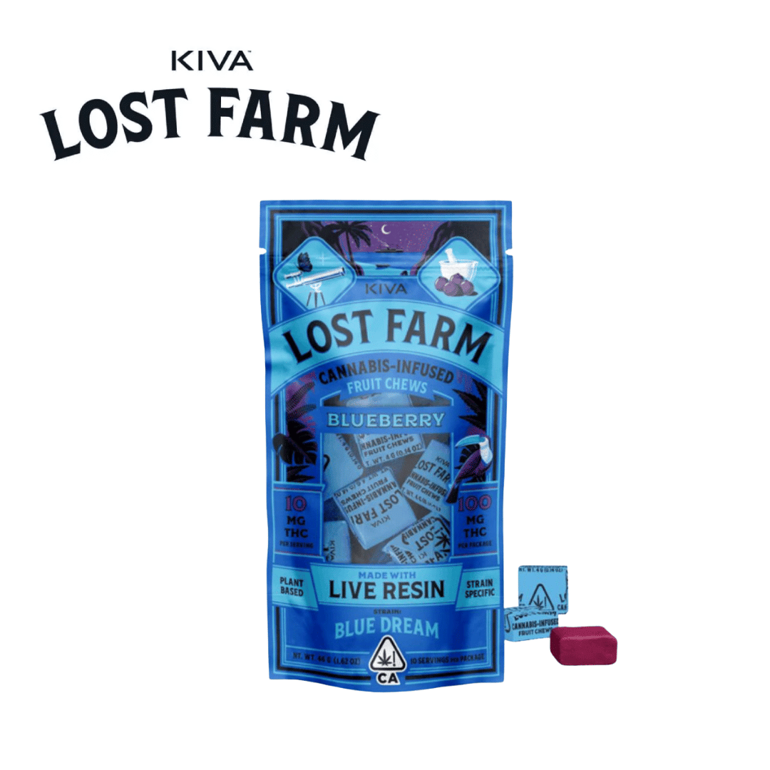 Lost Farm Chews - Blueberry - Blue Dream Live Resin - 100mg - Kiva -  - $19.99 - Edibles