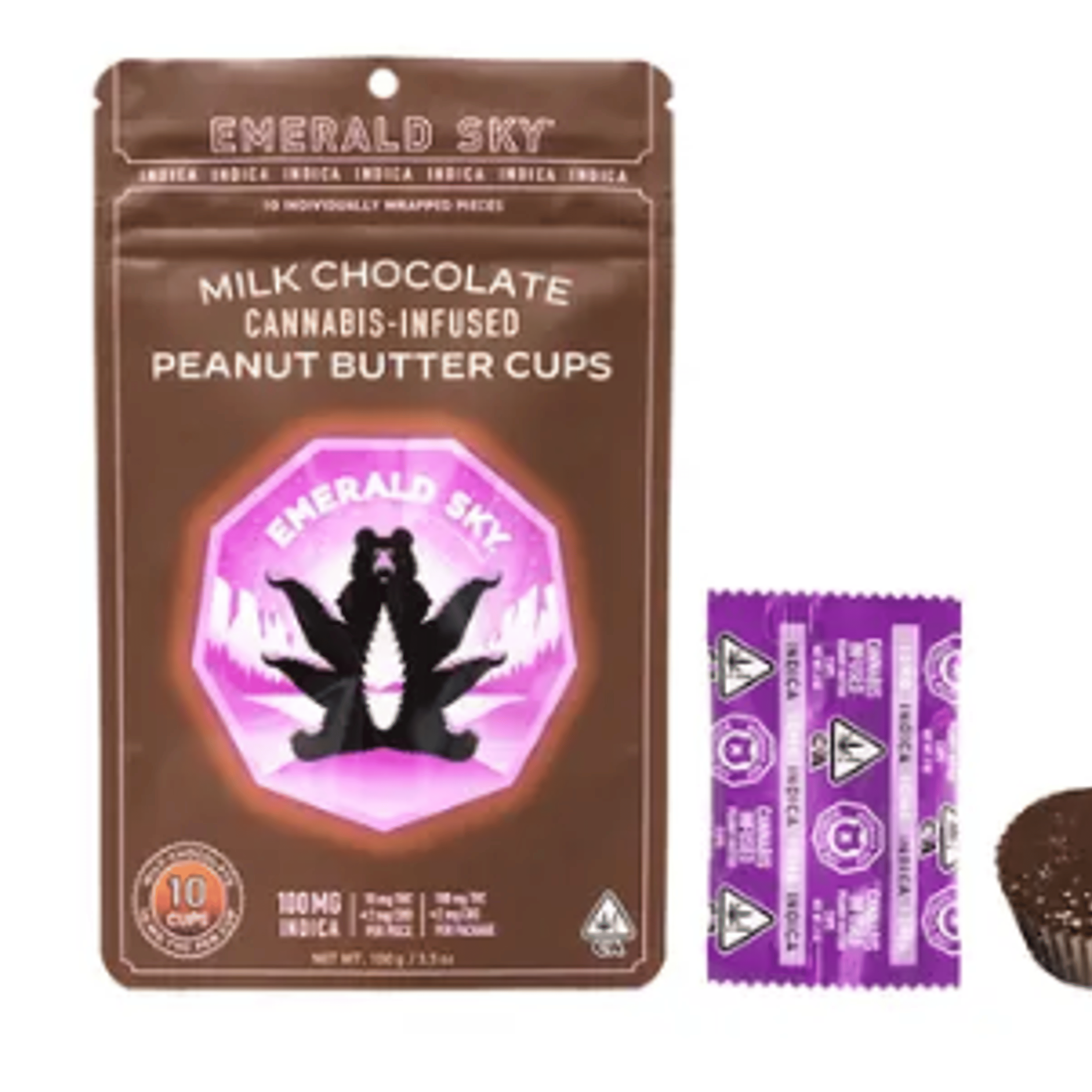 Indica Milk Chocolate Peanut Butter Cups 100mg - Emerald Sky - PB Cups - $16 - Edible