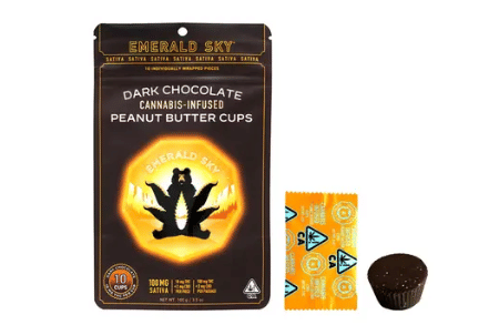 Sativa Dark Chocolate Peanut Butter Cups 100mg - Emerald Sky - PB Cups - $16 - Edible