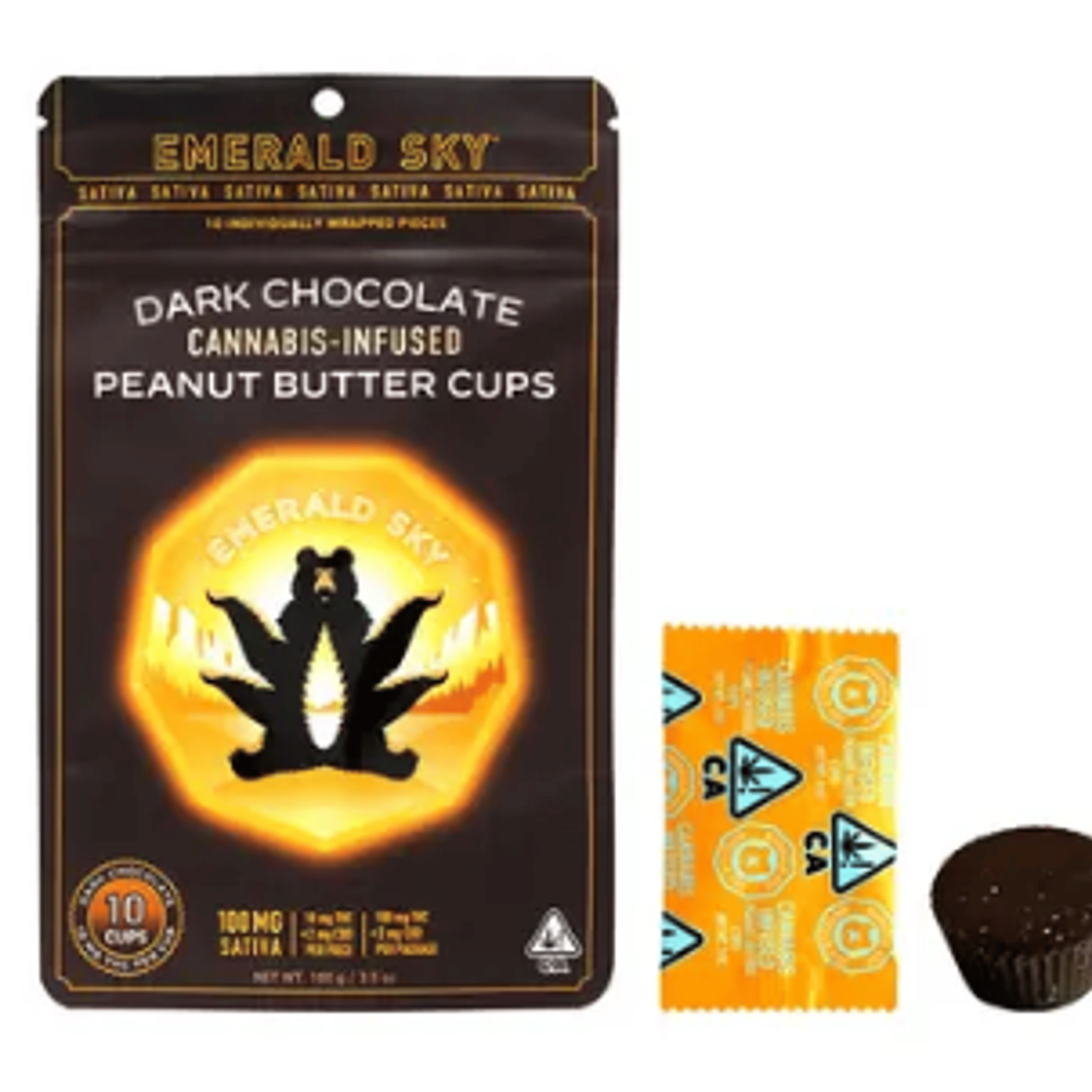 Sativa Dark Chocolate Peanut Butter Cups 100mg - Emerald Sky - PB Cups - $16 - Edible