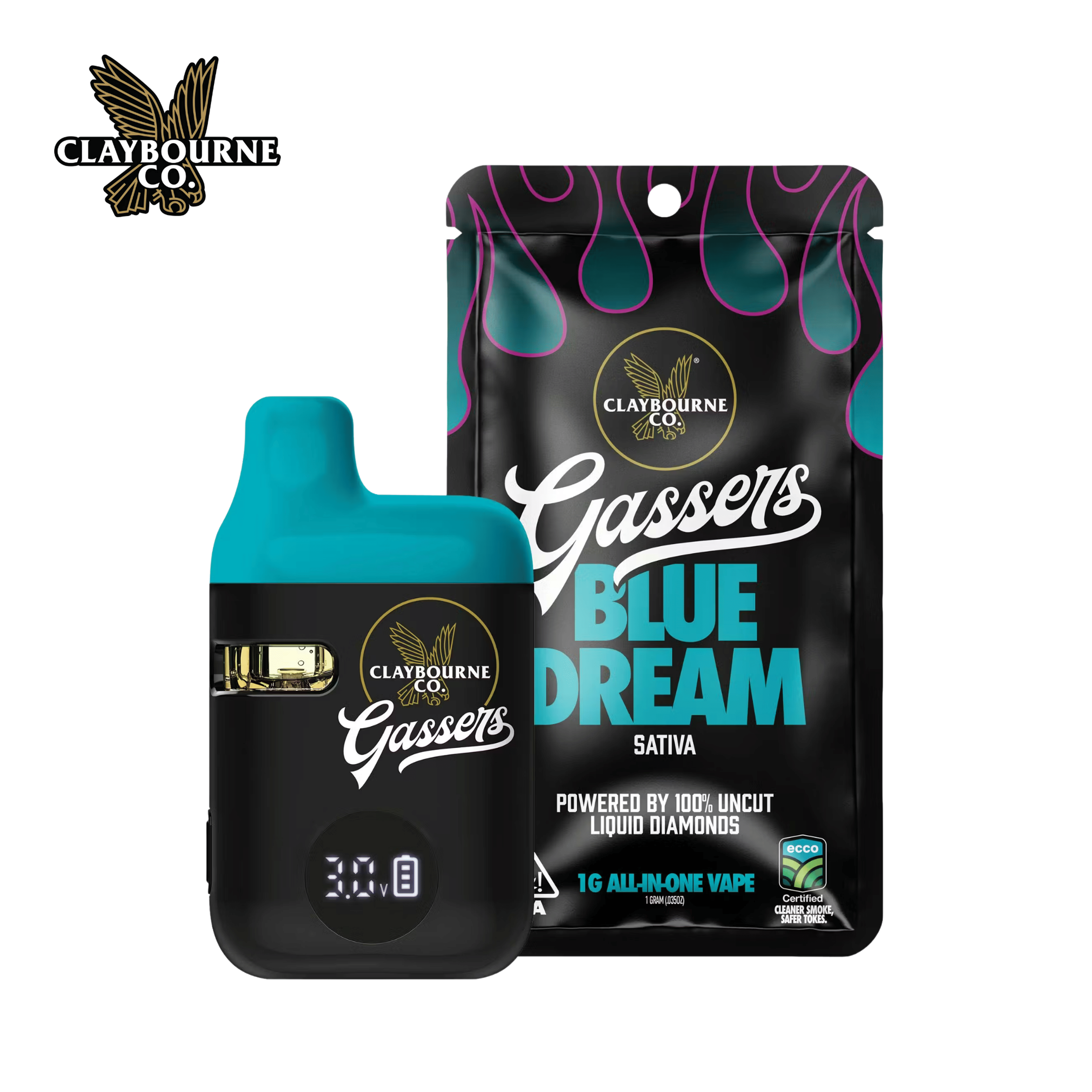 Claybourne Co - Blue Dream - Gassers All-In-One Liquid Diamonds Vape - 1g - Claybourne Co. - Blue Dream - $29.99 - Disposable Vapes