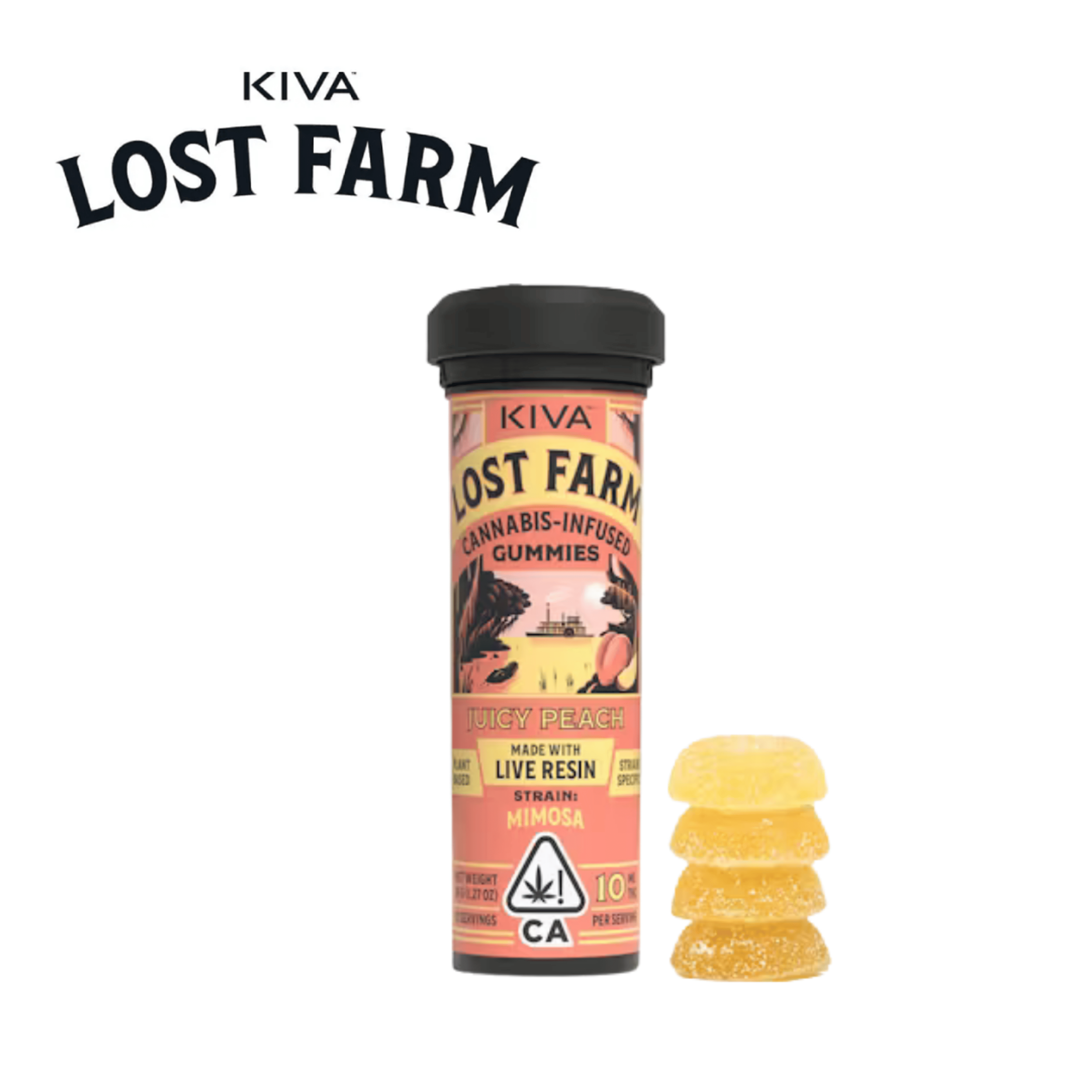 Lost Farm Gummies - Juicy Peach - Mimosa Live Resin - 100mg - Kiva - - $19.99 - Edibles
