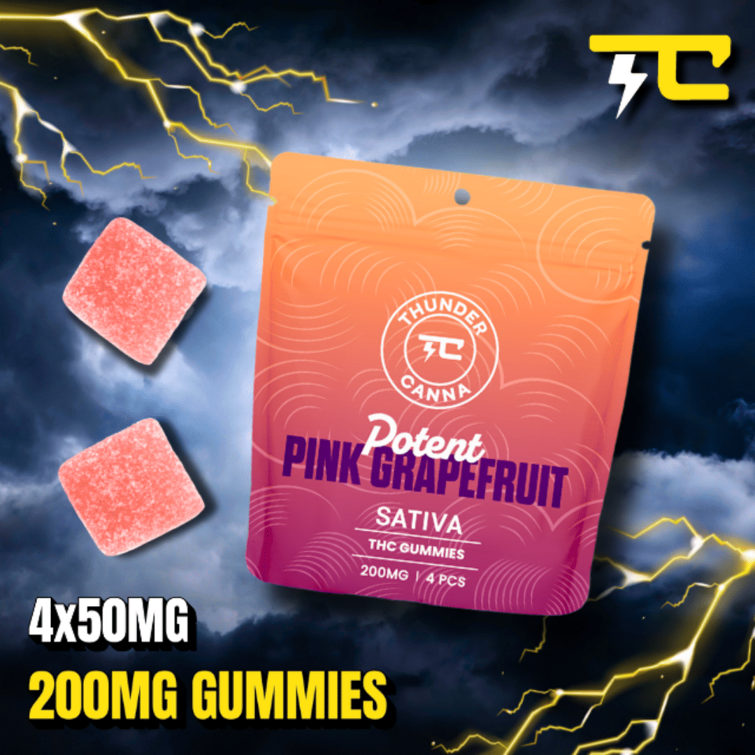Gummies 200mg (4x50mg) - Potent Pink Grapefruit - Thunder Canna