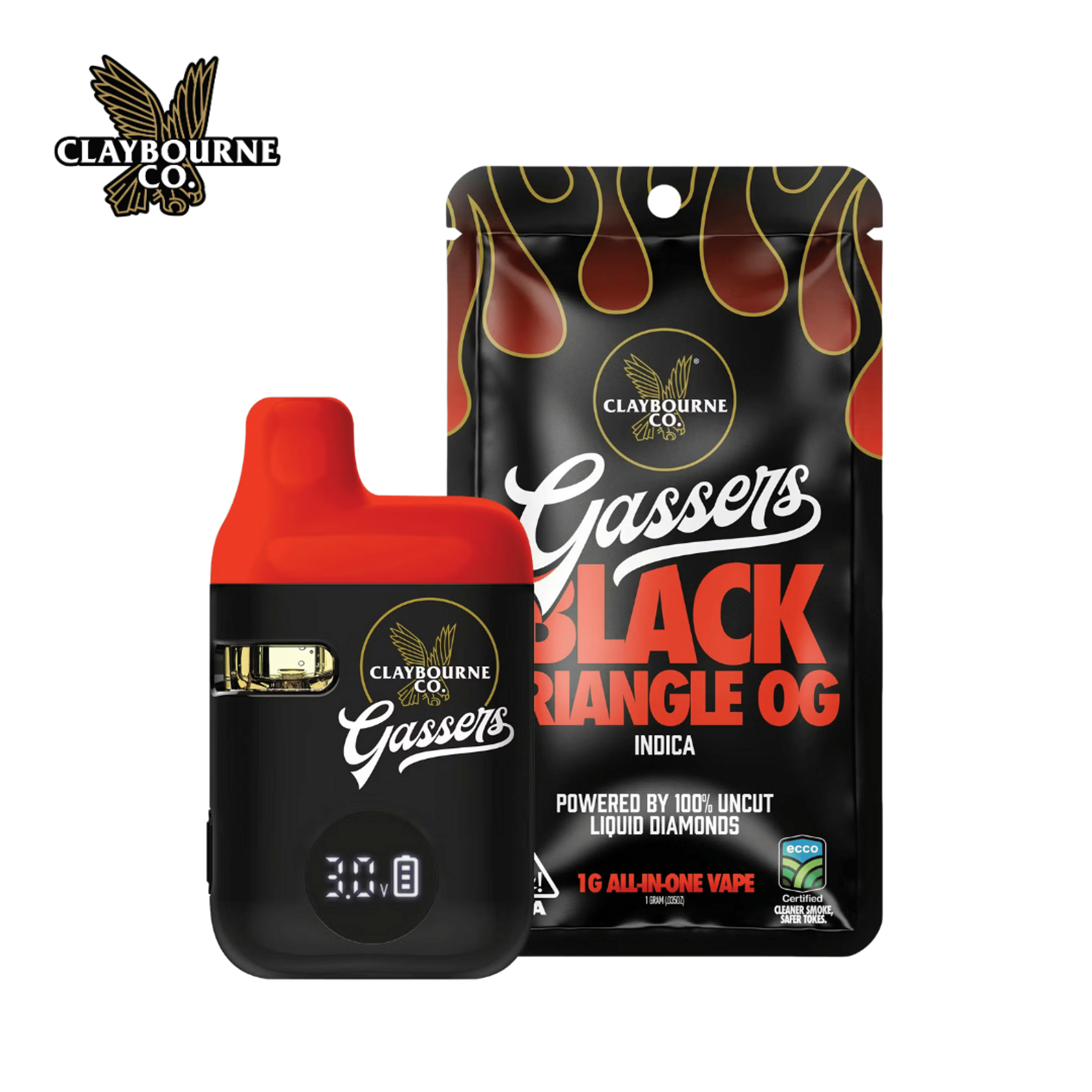Claybourne Co - Black Triangle OG - Gassers All-In-One Liquid Diamonds Vape - 1g - Claybourne Co. - Black Triangle OG - $29.99 - Disposable Vapes