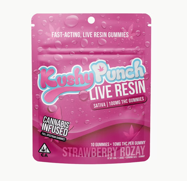Kushy Punch - Live Resin Strawberry Rozay Gummies 100MG (SATIVA) - Individual gummies